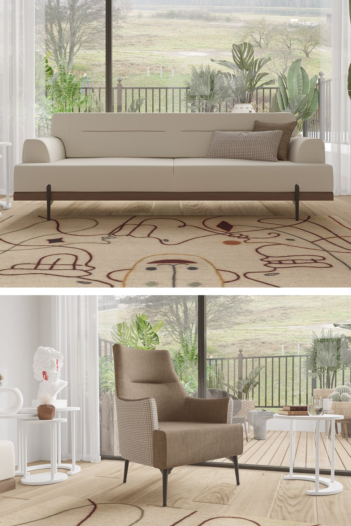 Modalife Linen 3+1 Salon&oturma Odası Koltuk Takımı - Krem&Kahve