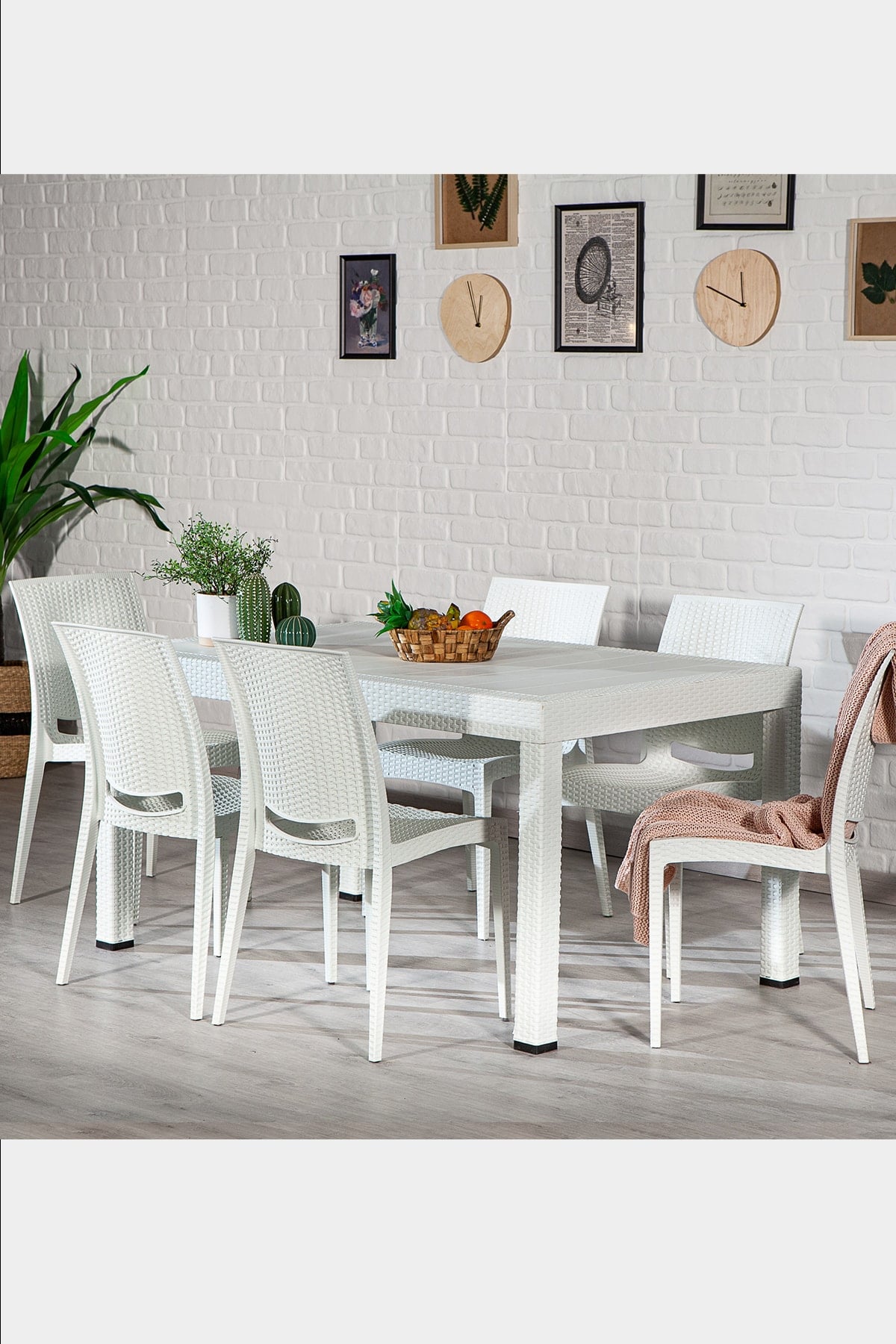 Modalife Rattan Home 6 Kişilik Bahçe Masa Takımı-beyaz