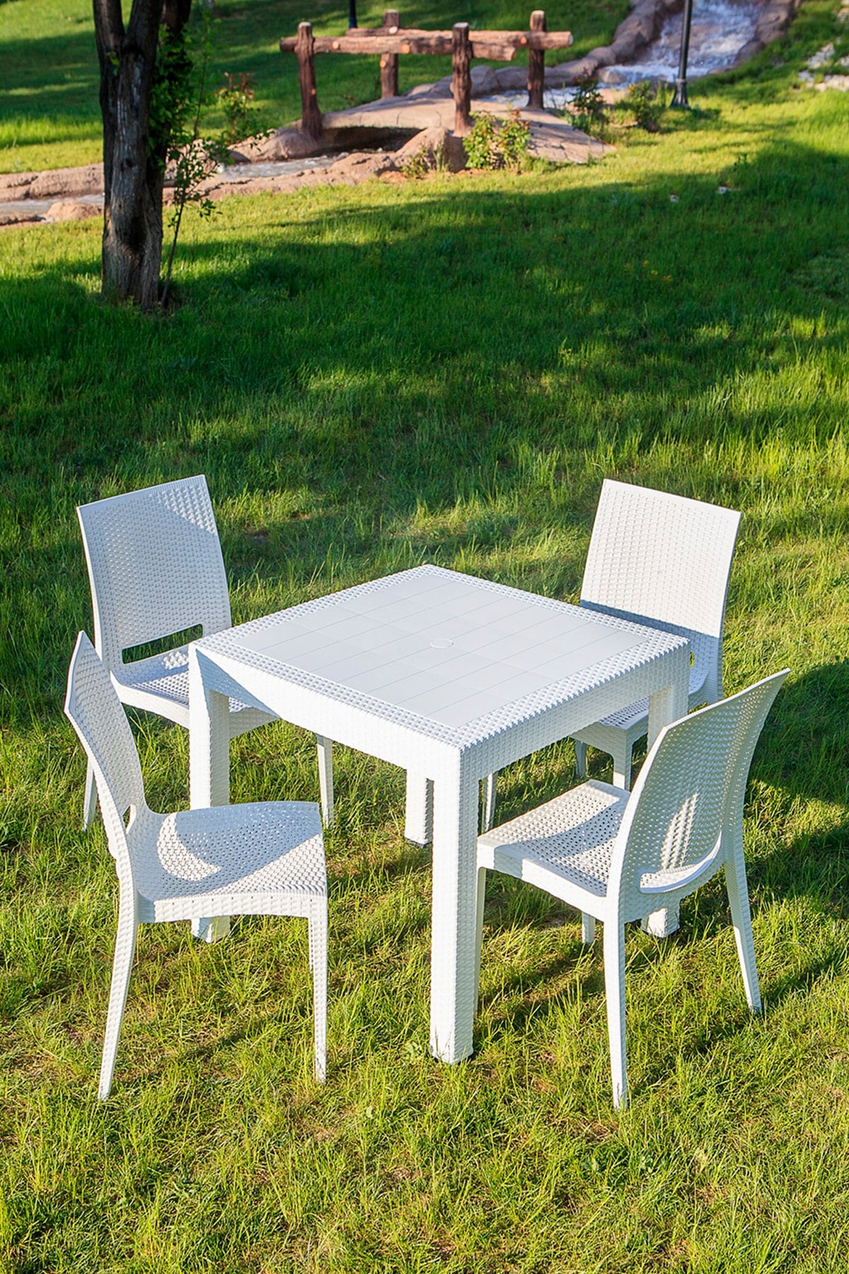 Modalife Rattan Home Bahçe Balkon Masa Takımı-beyaz