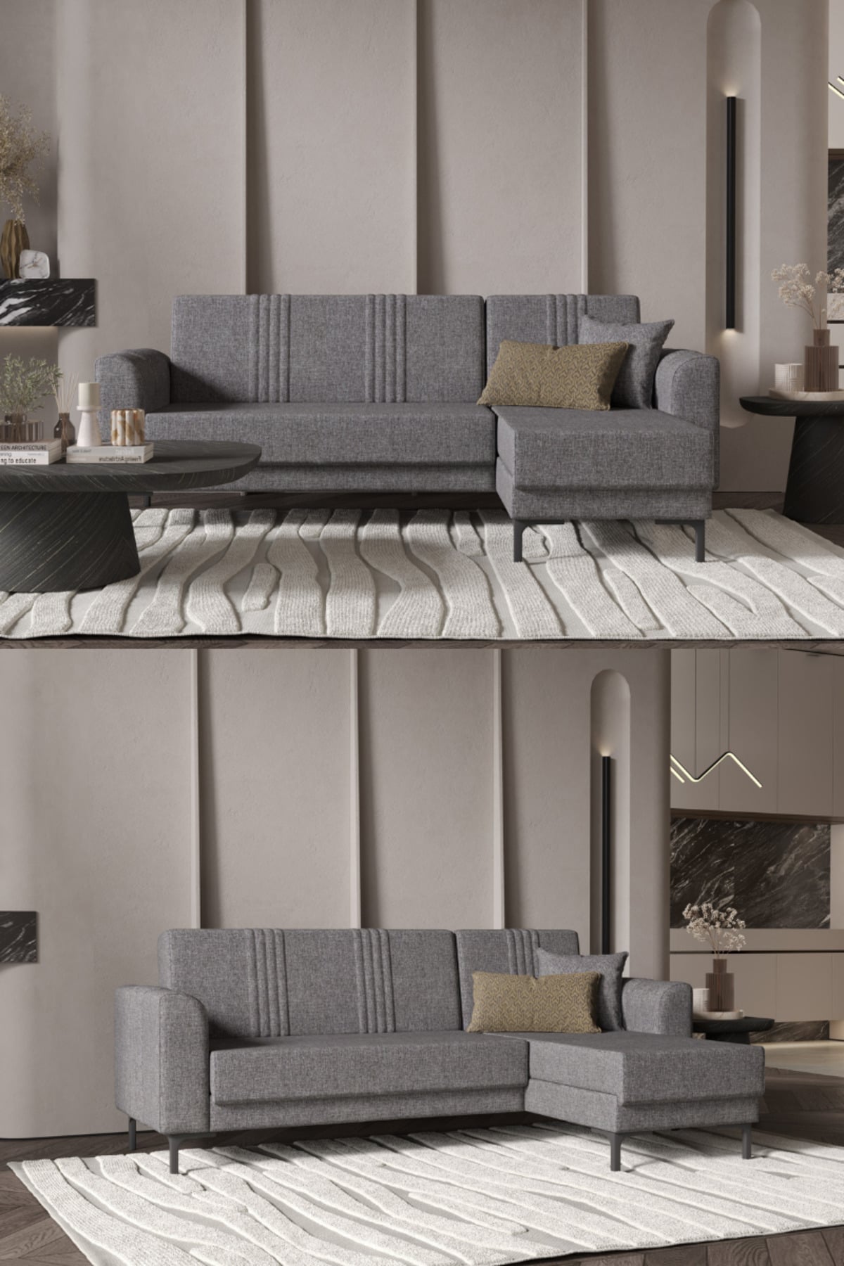 Modalife Rio Köşe Takımı Salon&oturma Odası Açılır Yataklı Bazalı - Gri