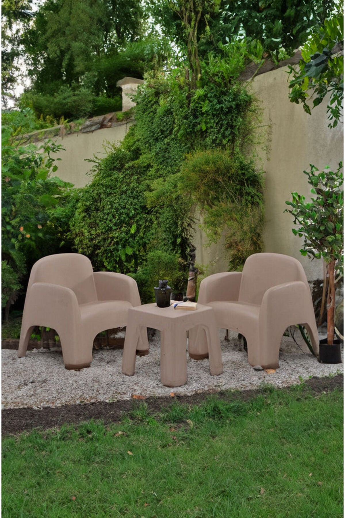Modalife Şile Pratik Bahçe, Balkon, Teras Oturma Grubu 1-1-Sehpa Bahçe Takımı, Bahçe Mobilyası / Cappucino