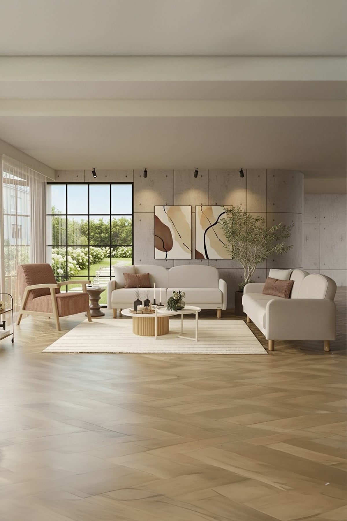 Modalife Vera Koltuk Takımı, Oturma Grubu 3+3+1+ 1 Full Paket (2 Koltuk 2 Berjer) (Sandıklı-Yataklı) Bej