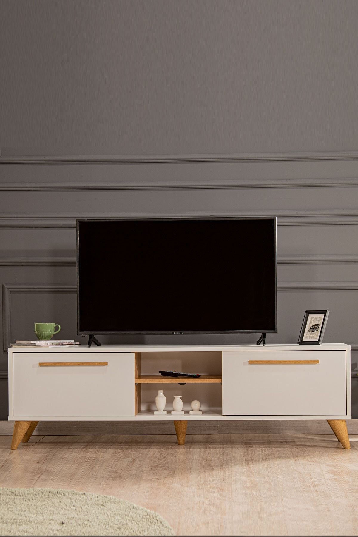 Modalife White 160x35 2 Kapaklı Tv Sehpası - Beyaz