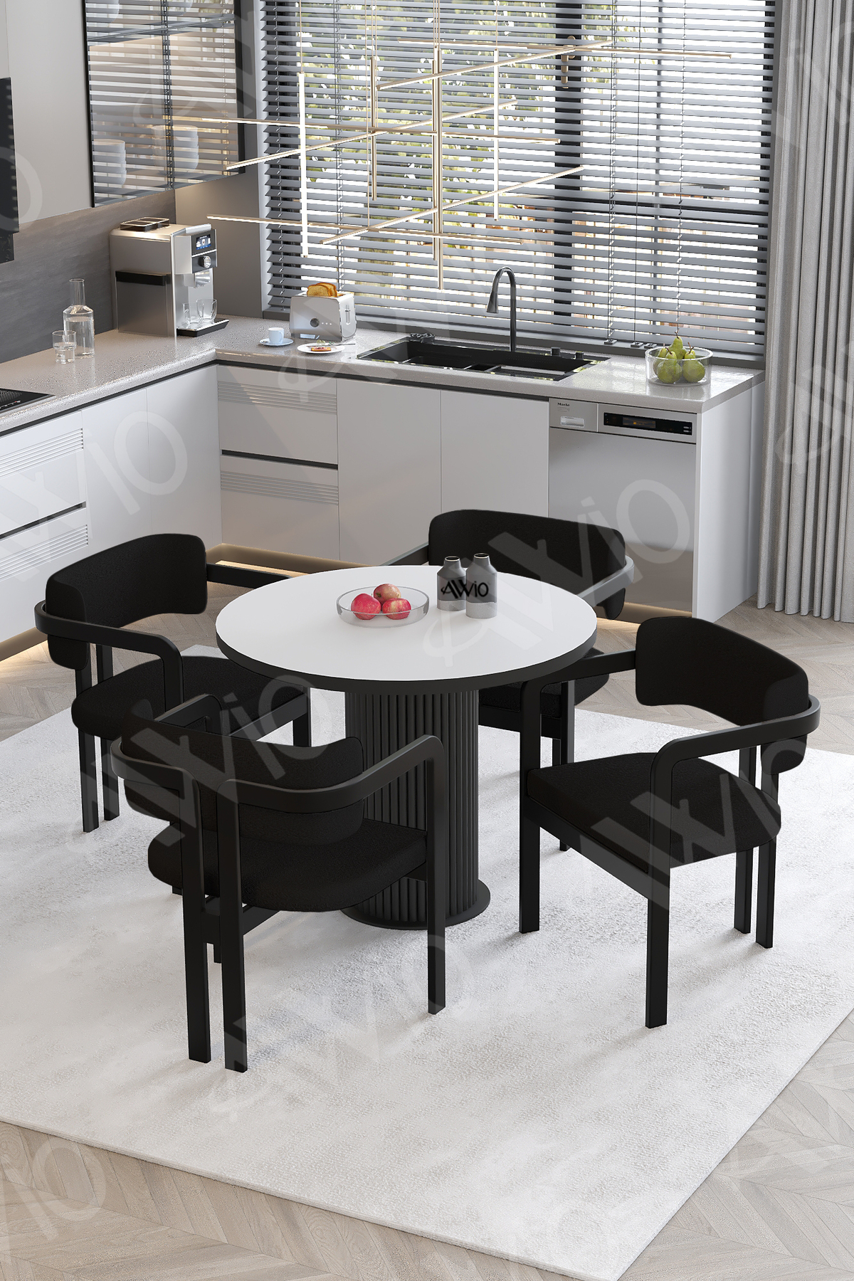 Moon Bohem Ayak 4'lü Tokyo Sandalye 90x90 Masa Sandalye Takımı Beyaz