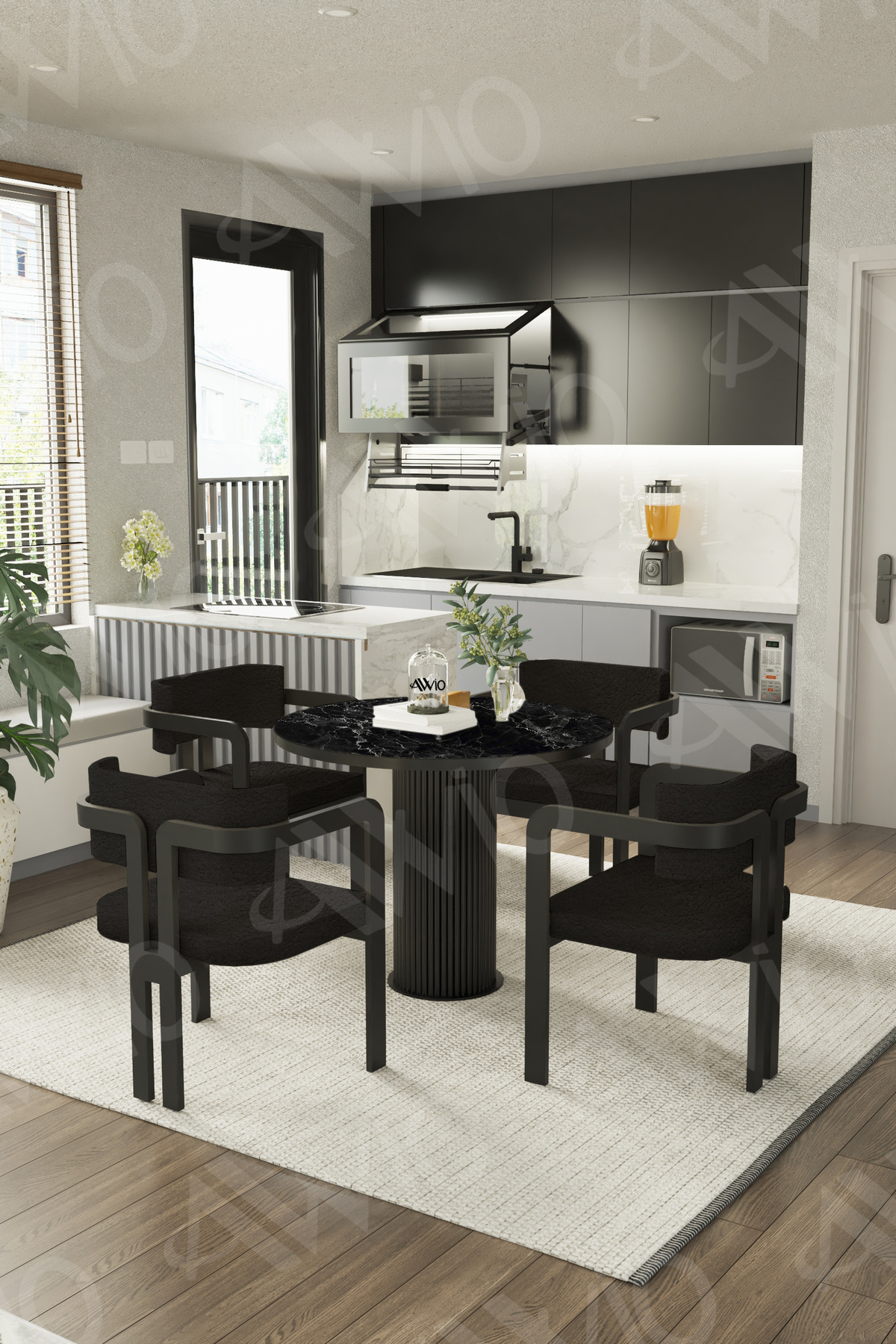 Moon Bohem Ayak 4'lü Tokyo Sandalye 90x90 Masa Sandalye Takımı Akça