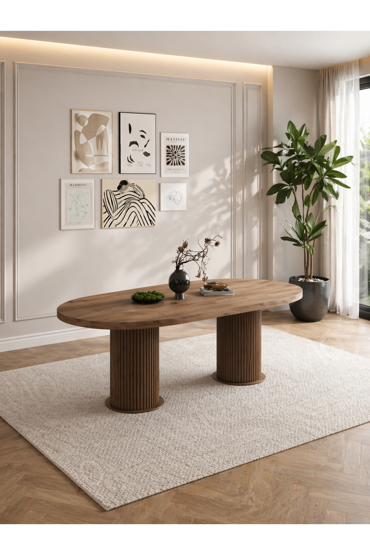 Noa Bohem Ayak Oval Yemek Masası 80x140 Mutfak Masası Komple Akça Masa Ceviz Bohem Ayak 