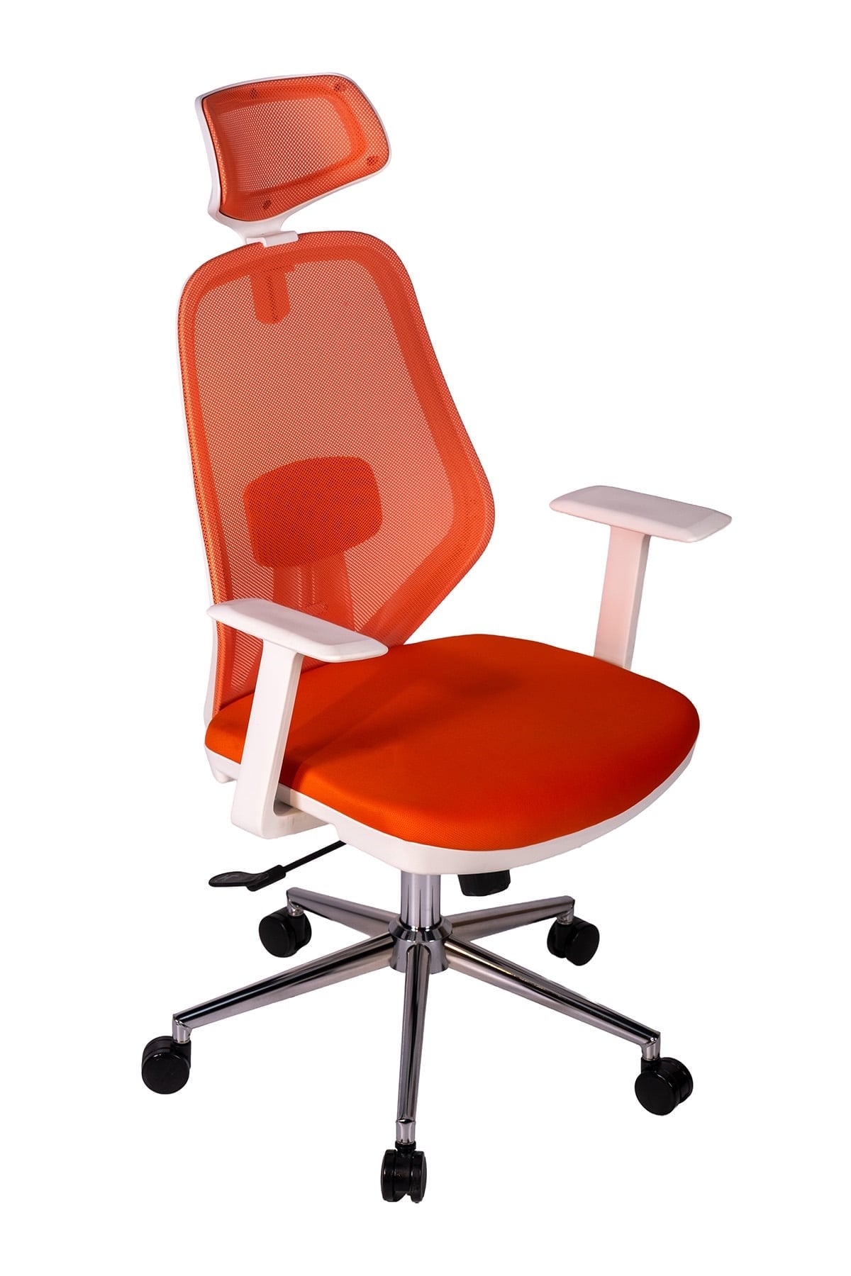 Ofisbazaar Dali Beyaz Fileli Yönetici Koltuğu | Ergonomik Başlıklı Ofis Koltuğu Turuncu