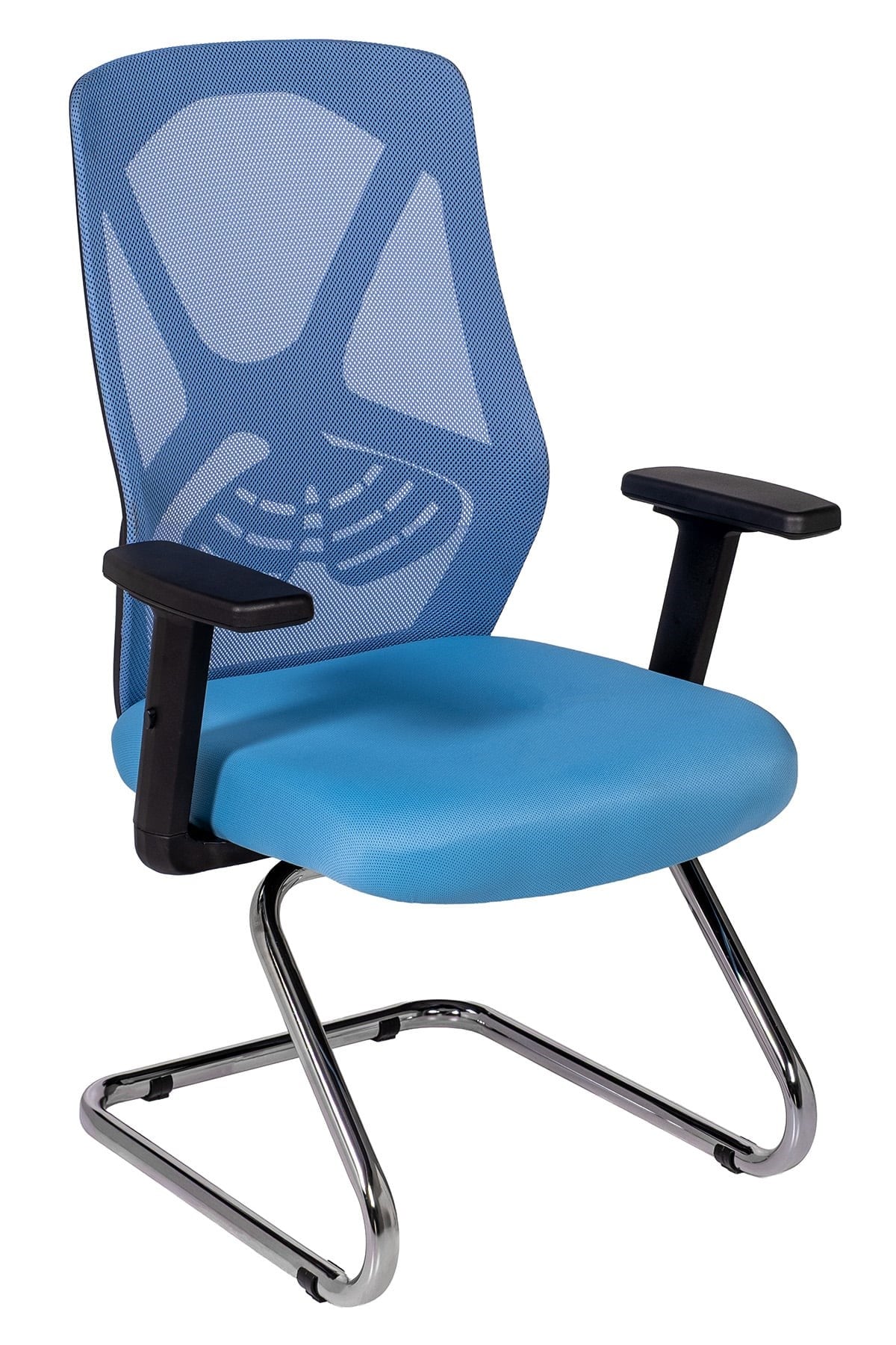 Ofisbazaar Dolphin Siyah Fileli Misafir Koltuğu | Ergonomik Toplantı Ve Bekleme Koltuğu Açık Mavi
