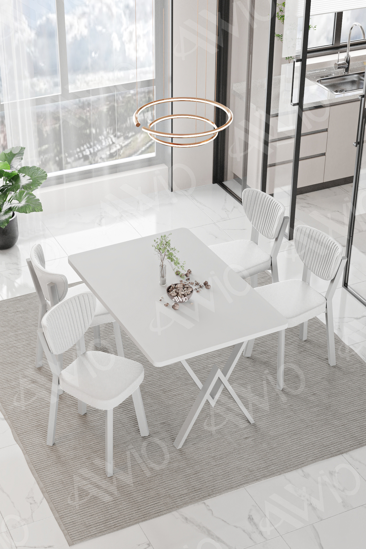 Parla Beyaz Elma Sandalye 80x120 Yemek Masası Mutfak Masası 4 Kişilik Masa Sandalye Takımı Beyaz