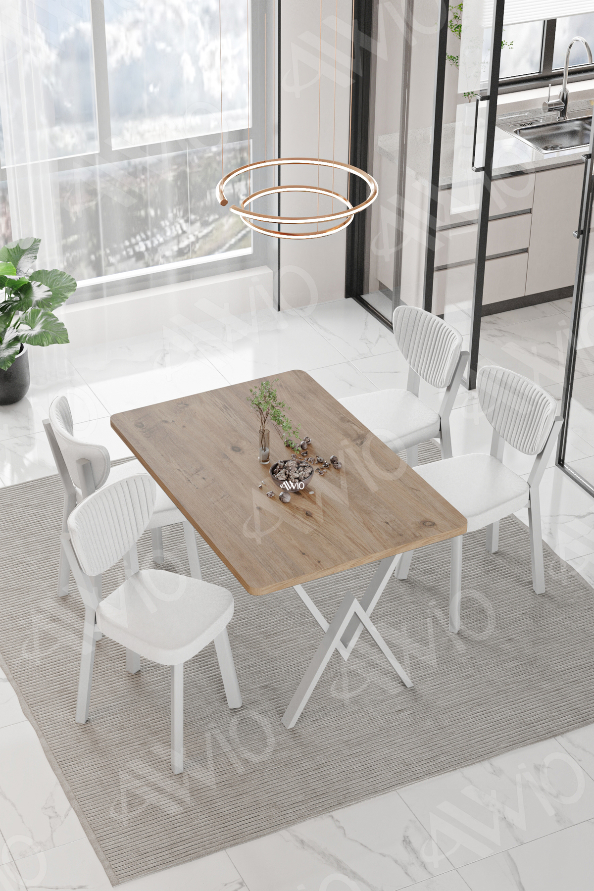 Parla Beyaz Elma Sandalye 80x120 Yemek Masası Mutfak Masası 4 Kişilik Masa Sandalye Takımı Akça