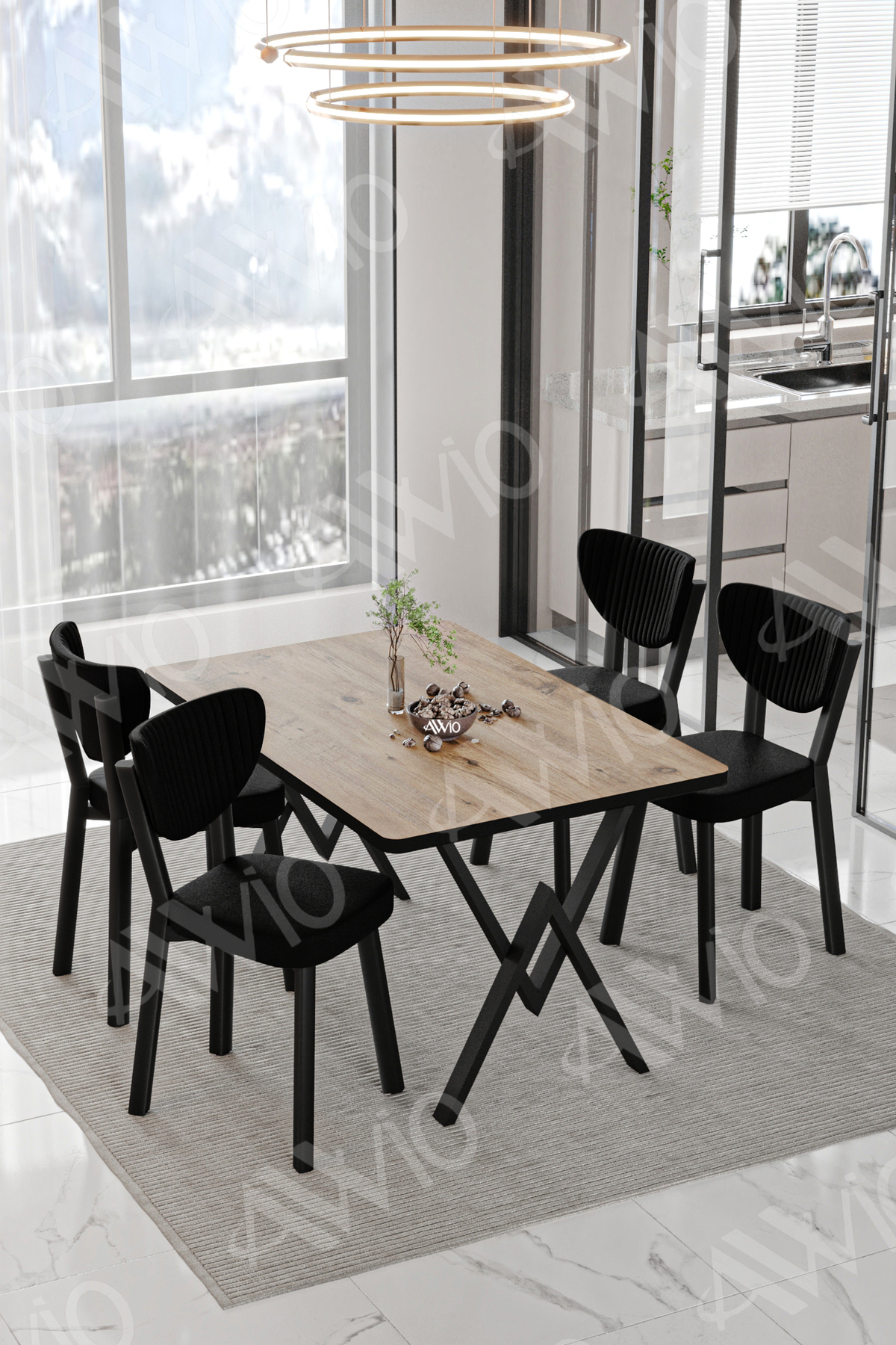 Rubi Elma Sandalye 80x120 Yemek Masası Mutfak Masası 4 Kişilik Masa Sandalye Takımı Akça