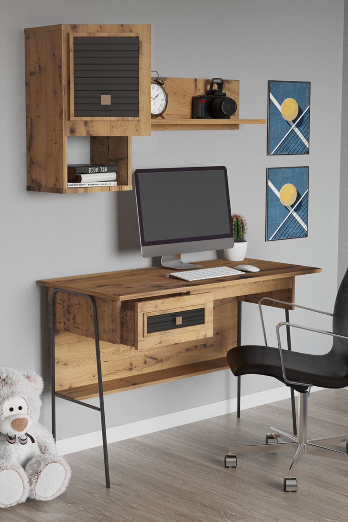 Sandalie Arya Raflı 59x120 Cm Çalışma Masası Bilgisayar Masası Ofis Ders Yemek Masası Atlantik Çam
