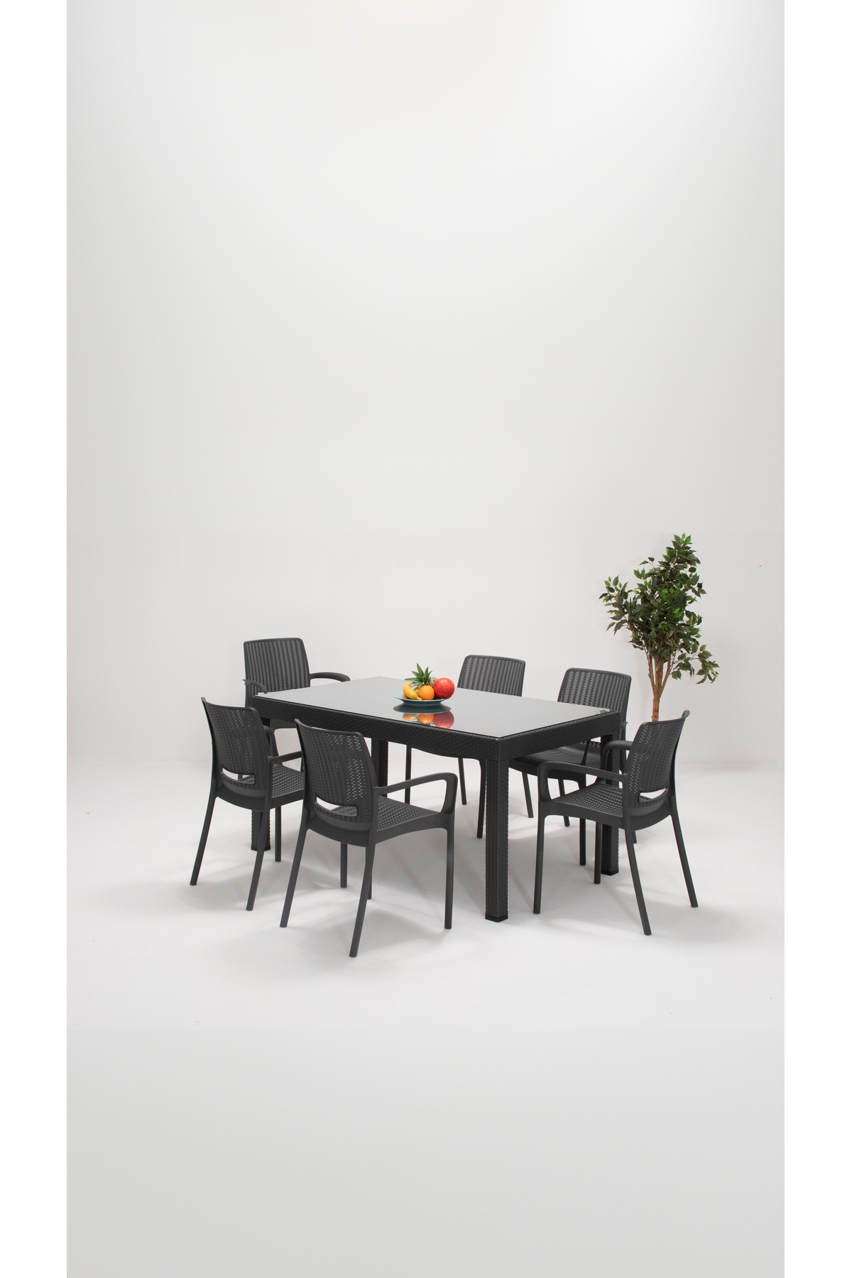 Sandalie Rattan Lüx Camlı 90x150 Bahçe&balkon&teras Masa Seti - Antrasit