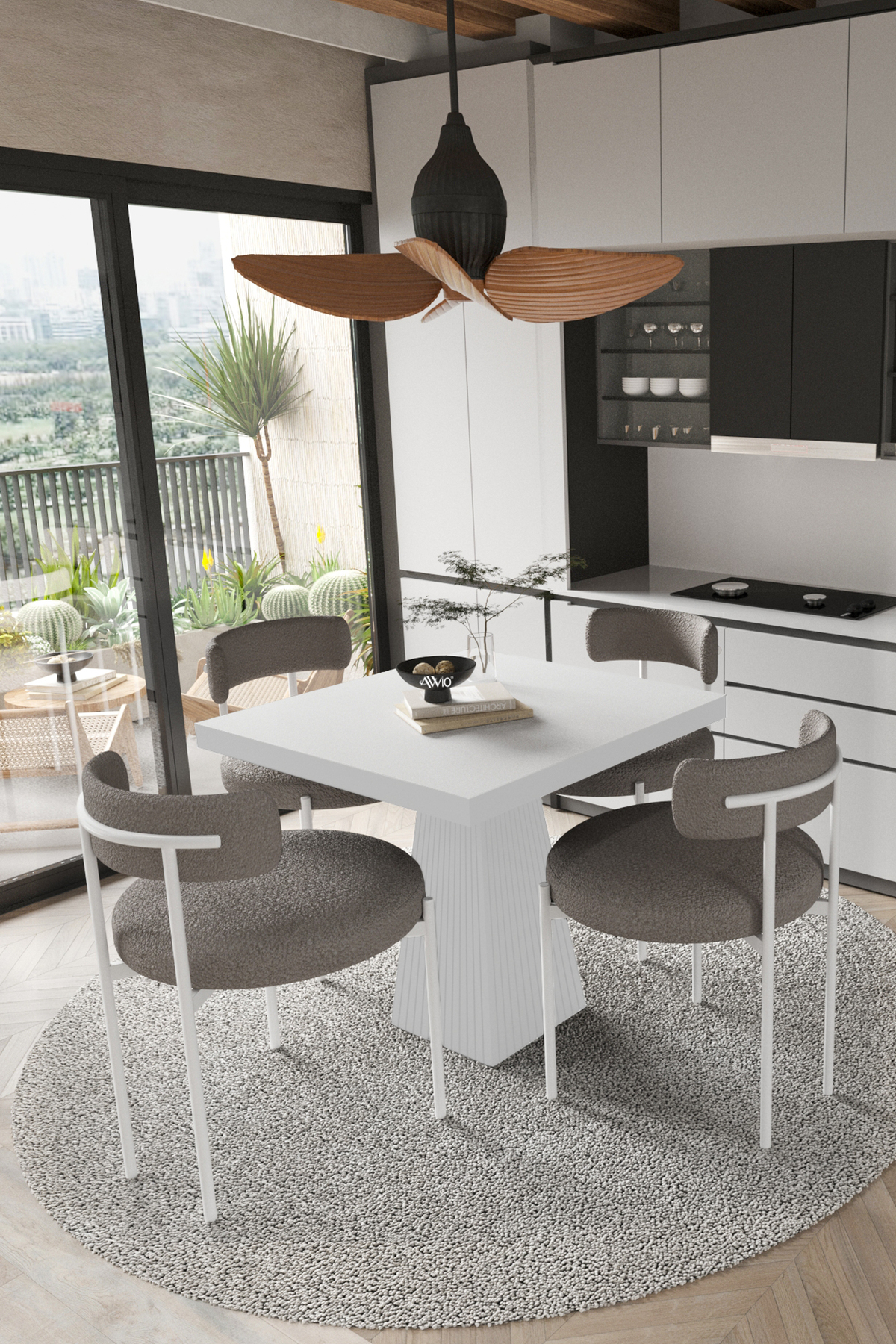 Savana Beyaz Lake MDF Ayak 90x90 Yemek Masası Mutfak Masası 4 Kişilik Masa Takımı Teddy Sandalye Beyaz