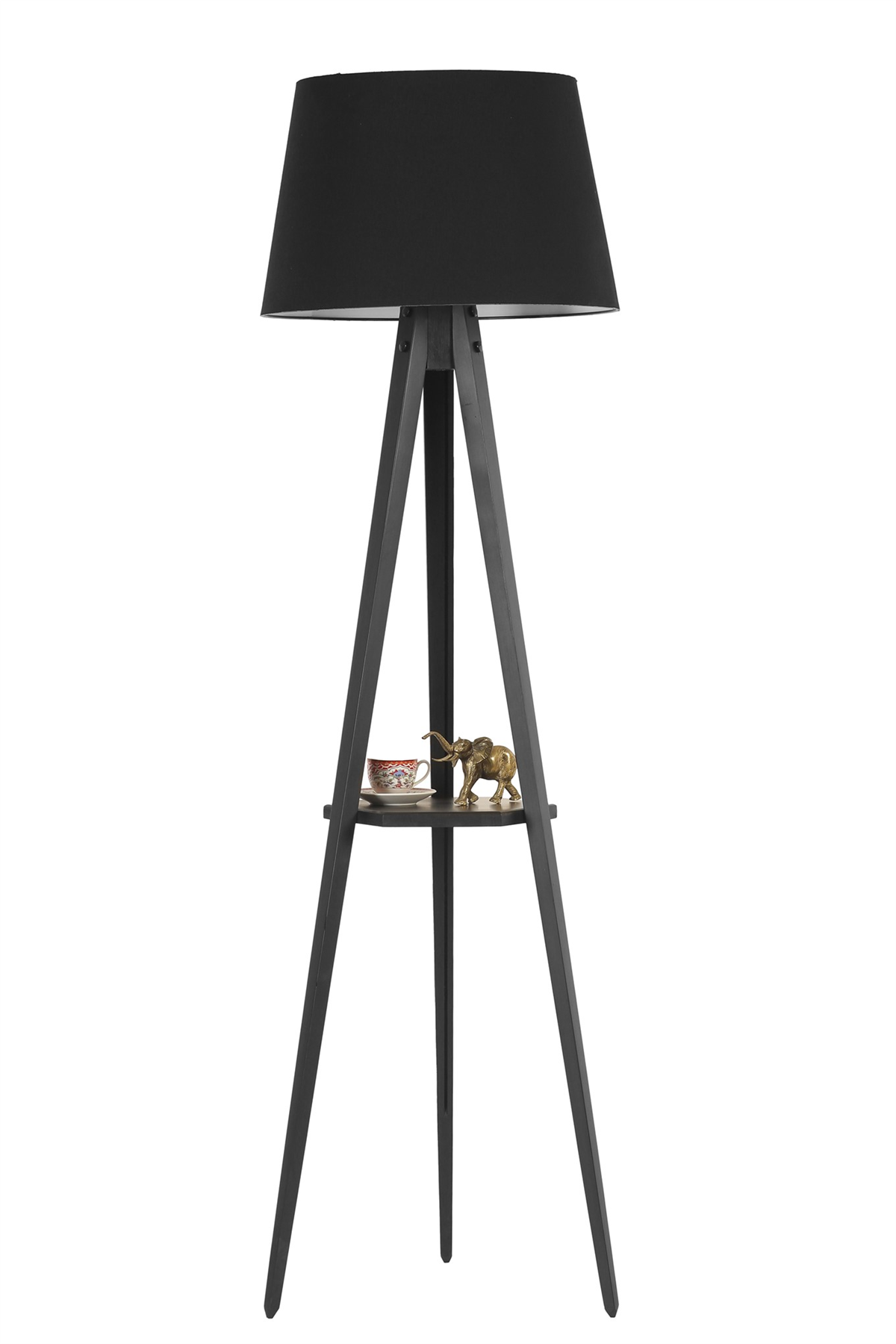 Sehpalı Tripod Siyah Pramit Siyah Abajurlu Lambader