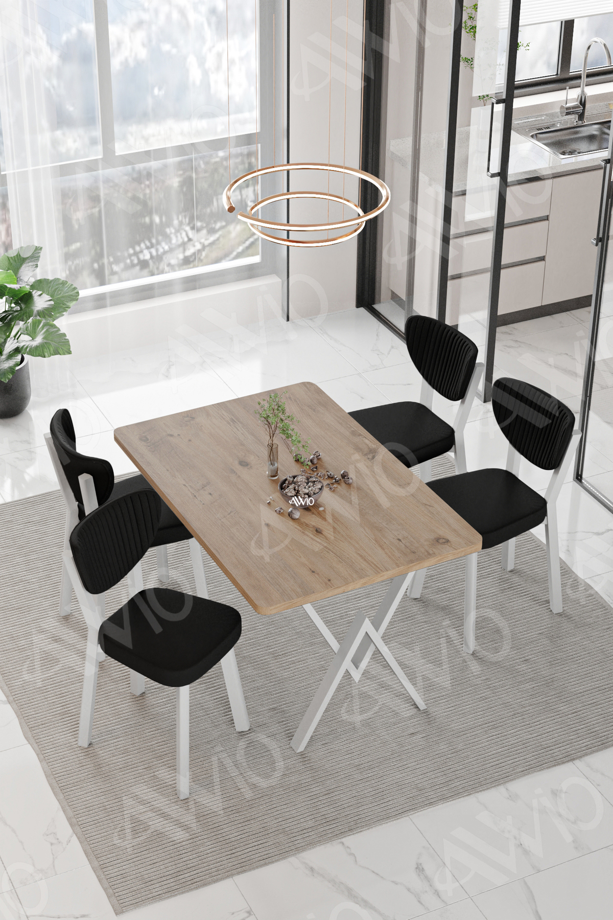 Senta Beyaz Elma Sandalye 80x120 Yemek Masası Mutfak Masası 4 Kişilik Masa Sandalye Takımı Akça