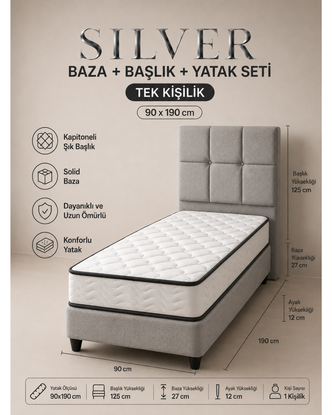 Silver Baza Başlık Yatak Seti