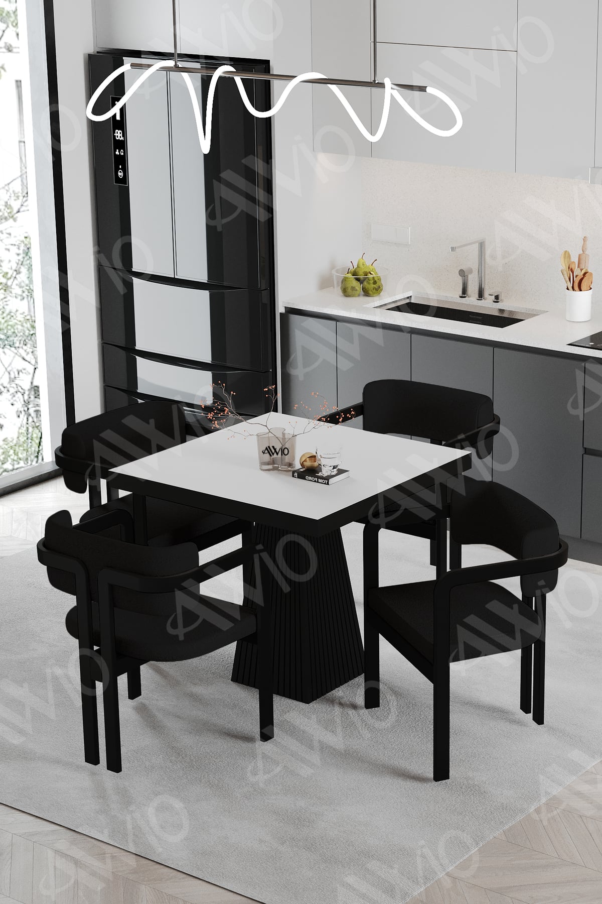 Sirius Lake MDF Ayak Tokyo Demonte Sandalye 80x80 Yemek Masası Mutfak Masası 4 Kişilik Beyaz