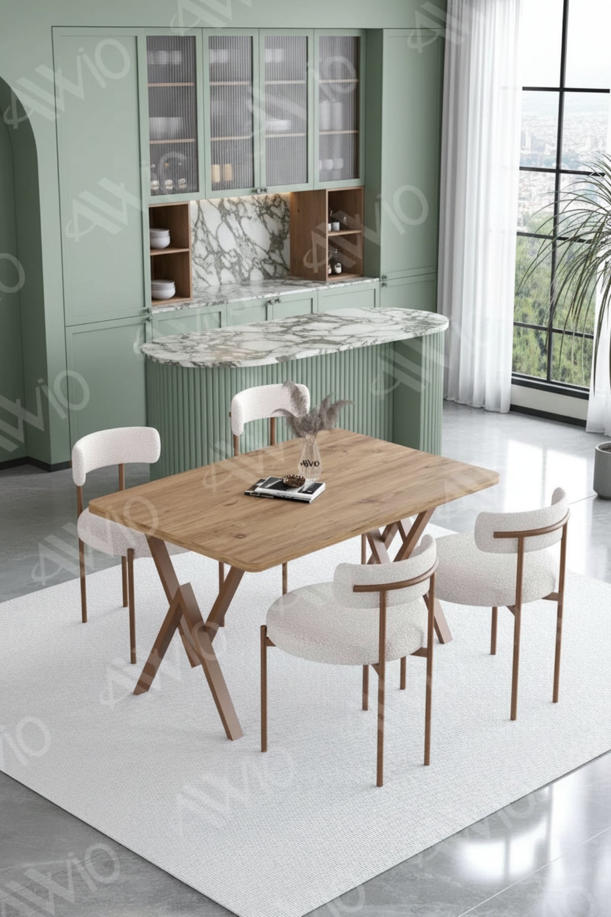Soffice Teddy Sandalye 80x120 Yemek Masası Mutfak Masası 4 Kişilik Masa Sandalye Takımı Akça