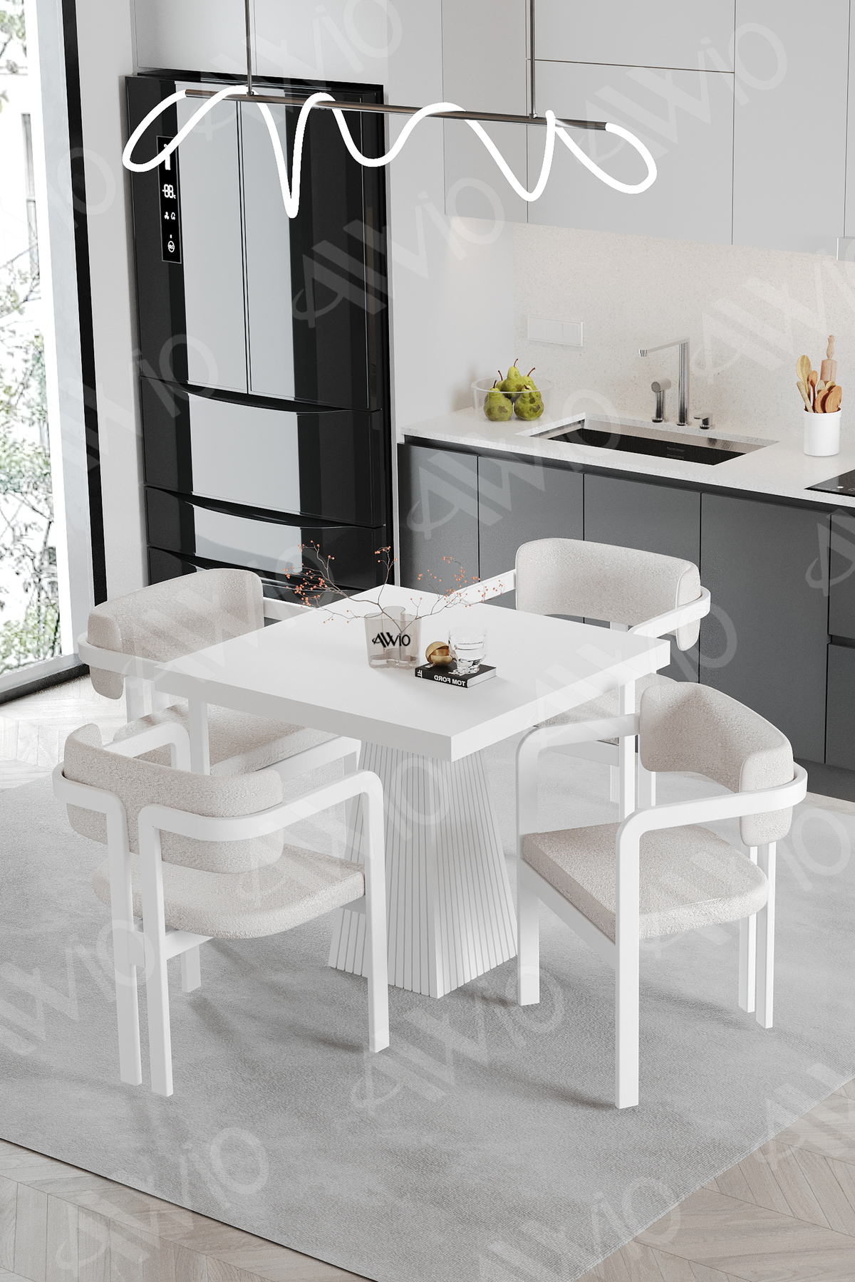 Sofia Lake MDF Ayak Tokyo Demonte Sandalye 80x80 Yemek Masası Mutfak Masası 4 Kişilik Beyaz