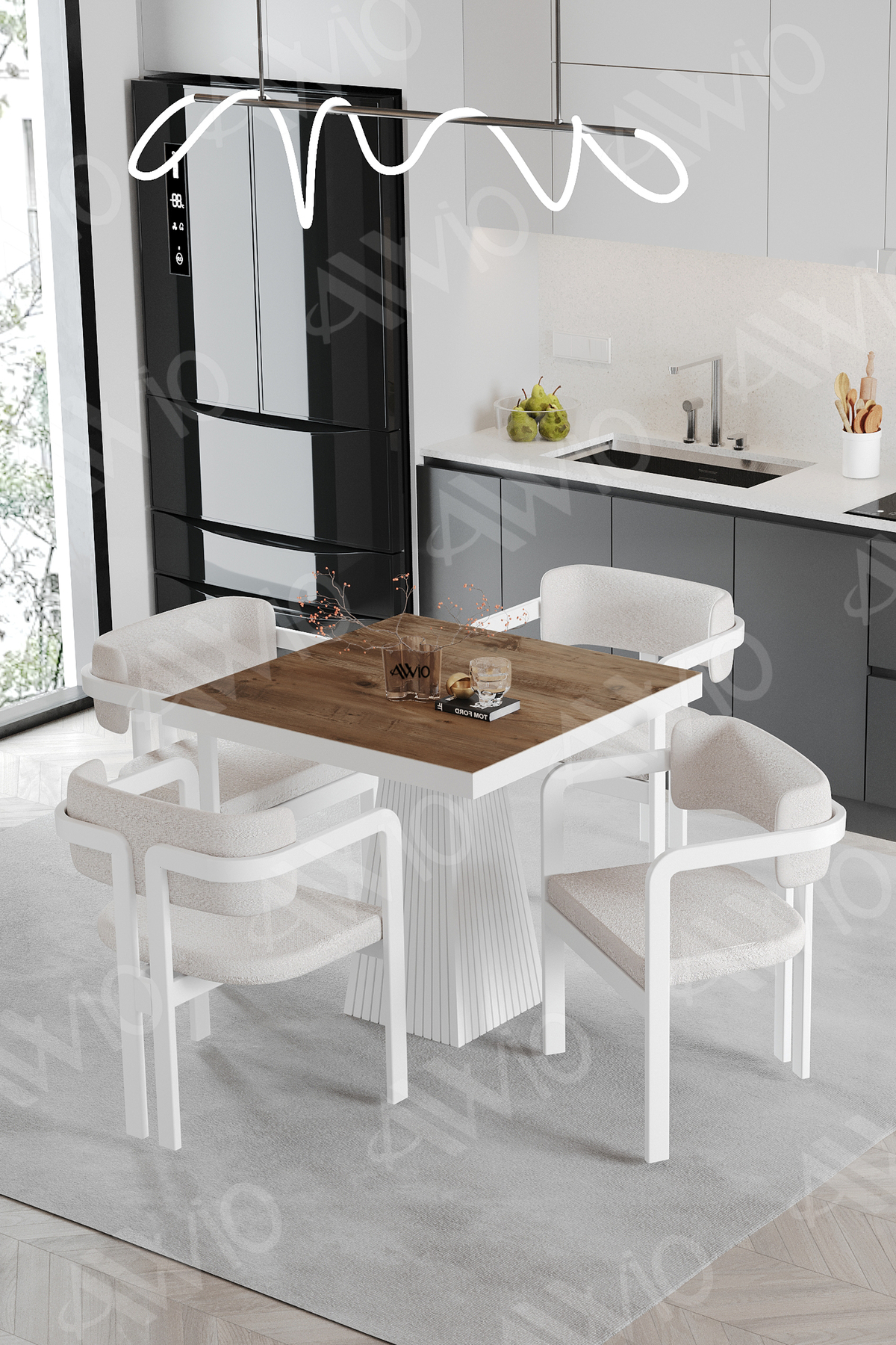 Sofia Lake MDF Ayak Tokyo Demonte Sandalye 80x80 Yemek Masası Mutfak Masası 4 Kişilik Akça