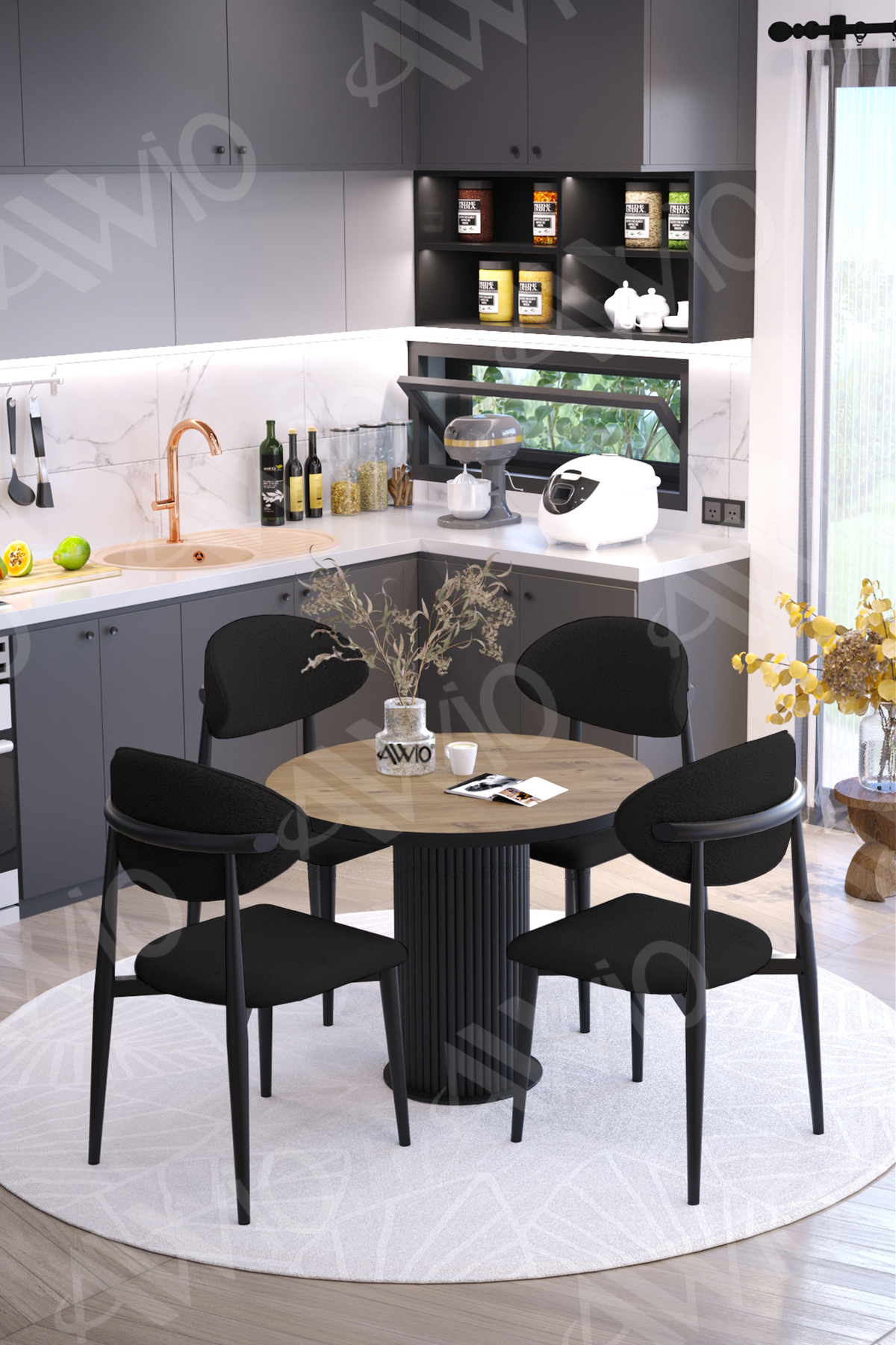 Talex Bohem Ayak Siyah Polo Metal Sandalye 90x90 Yemek Masası Mutfak Masası Masa Sandalye Takımı Akça