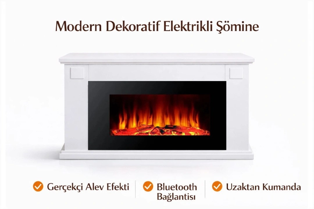 TEKTES 126cm ISITMAZ Tek Renkli Beyaz Kasalı Bluetoothlu Şömine