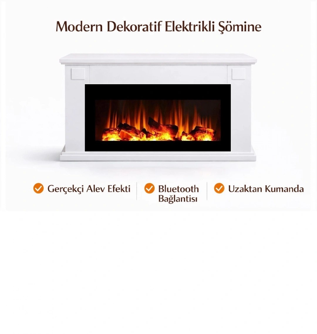 TEKTES 136cm ISITMAZ Tek Renkli Beyaz Kasalı Bluetoothlu Şömine
