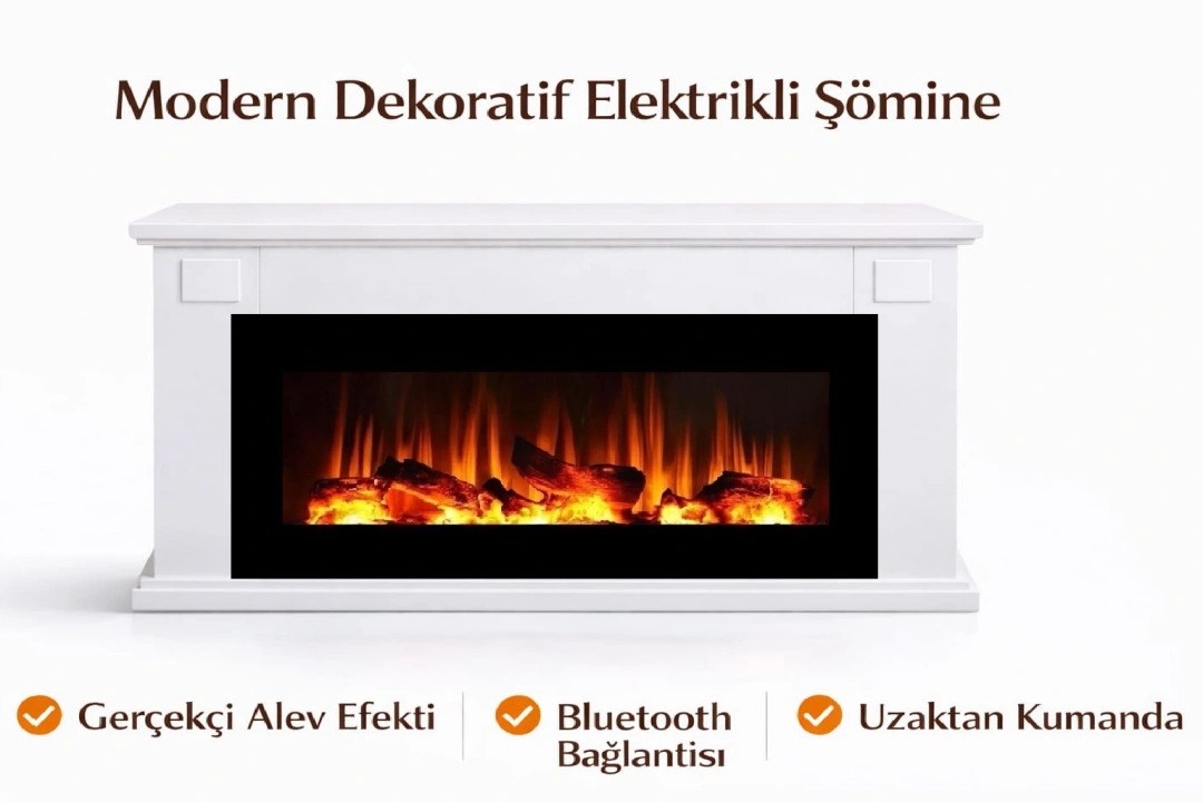 TEKTES 163cm ISITMAZ Tek Renkli Beyaz Kasalı Bluetoothlu Şömine