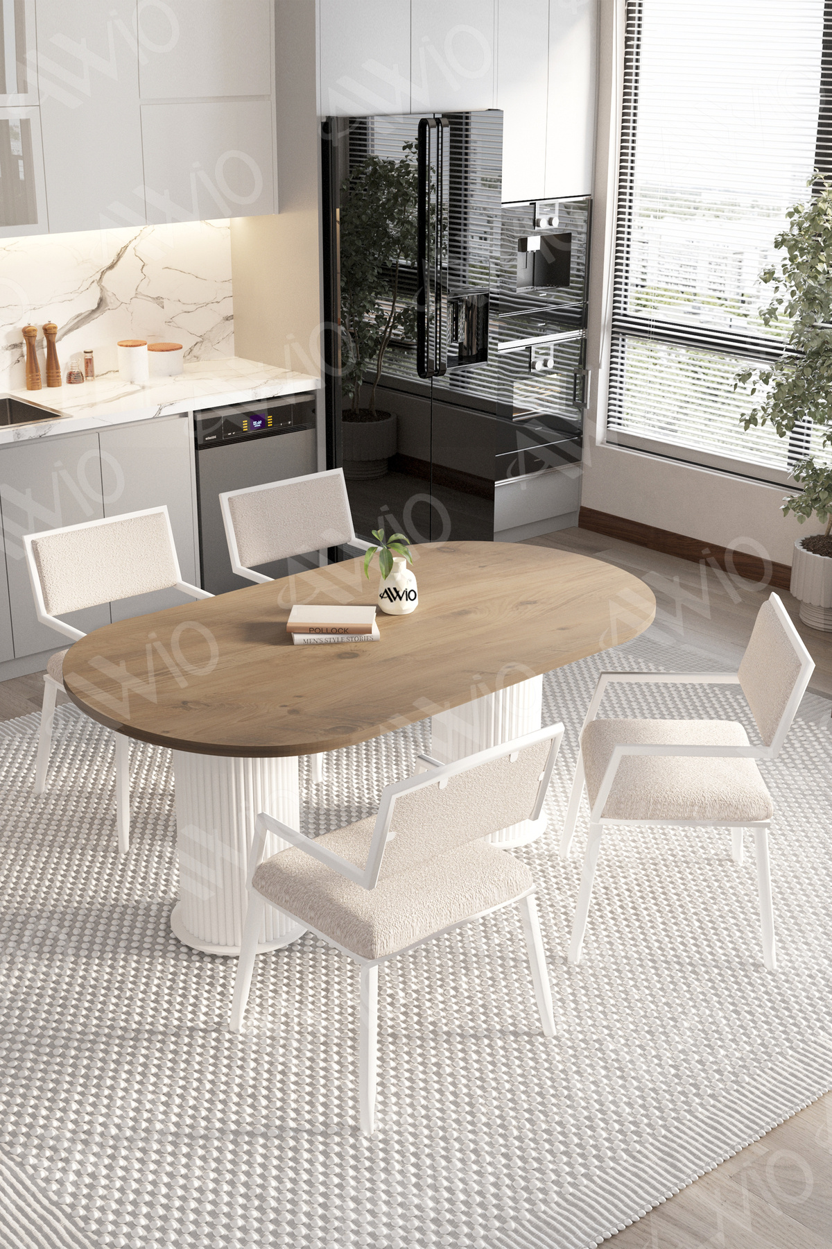 Tracy Bohem Ayak 80x140 Yemek Masası Mutfak Masası 4 Kişilik Masa Sandalye Takımı Akça