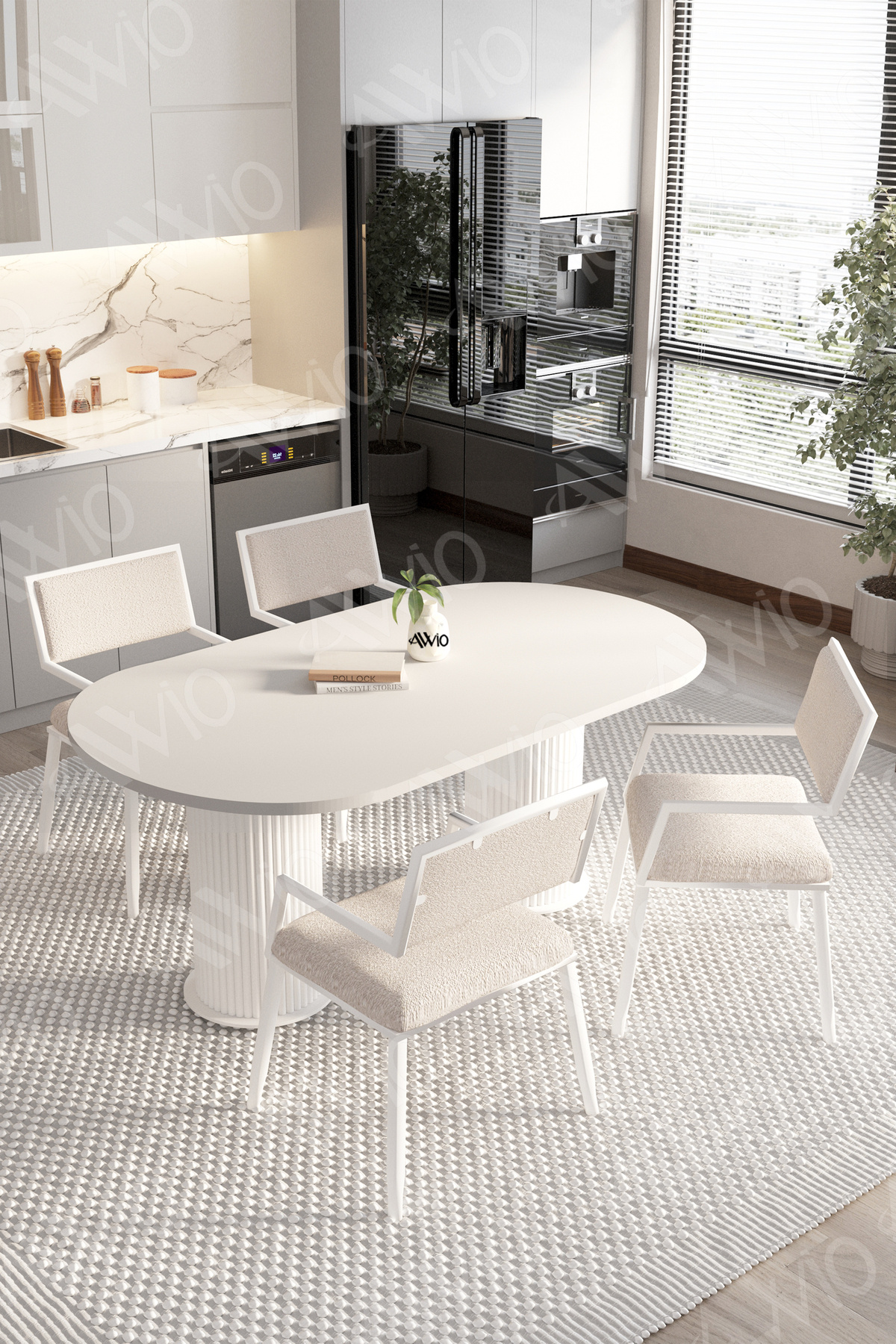 Tracy Bohem Ayak 80x140 Yemek Masası Mutfak Masası 4 Kişilik Masa Sandalye Takımı Beyaz