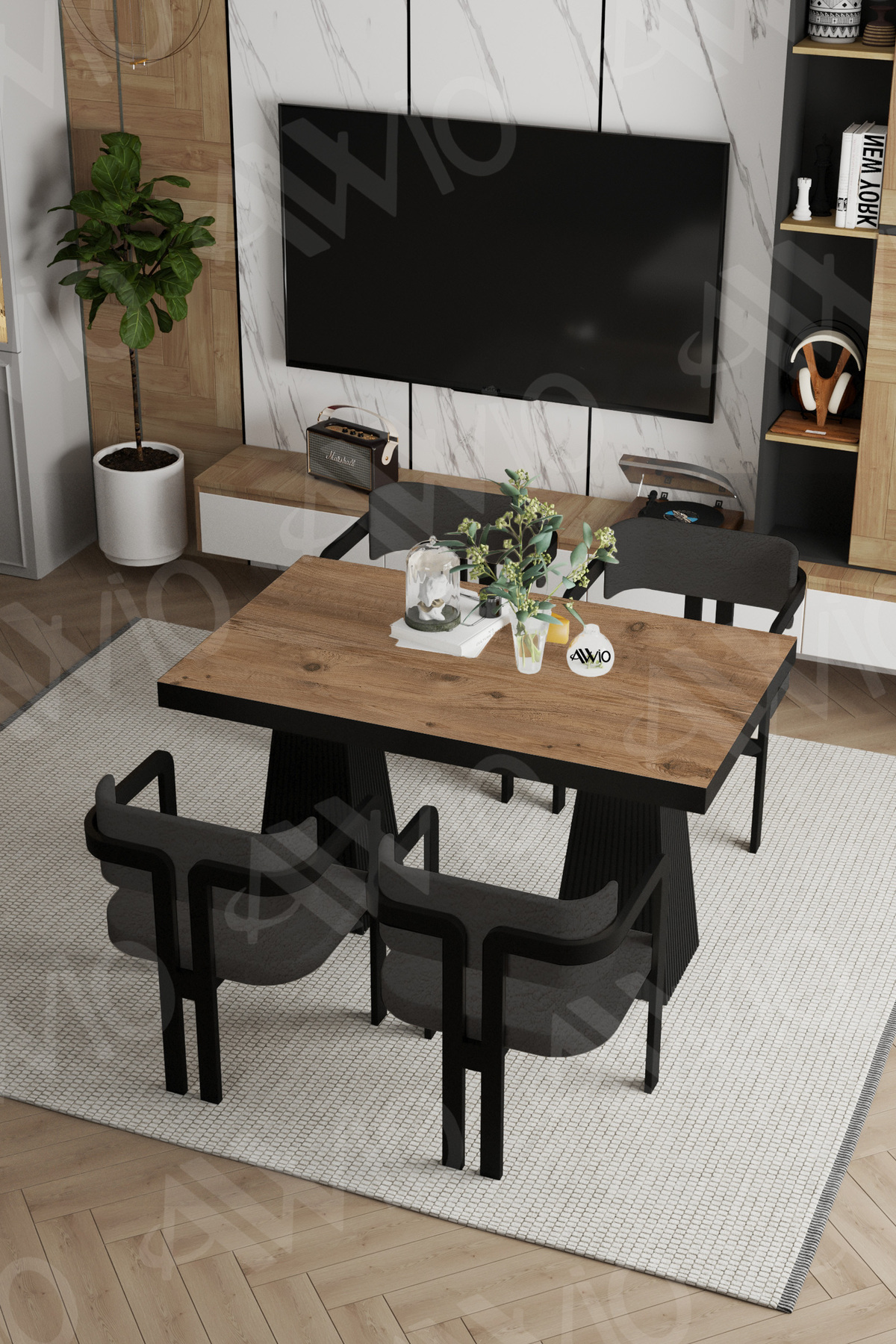Valery Lake MDF Ayak Tokyo Demonte Sandalye 80x120 Yemek Masası Mutfak Masası 4 Kişilik Akça
