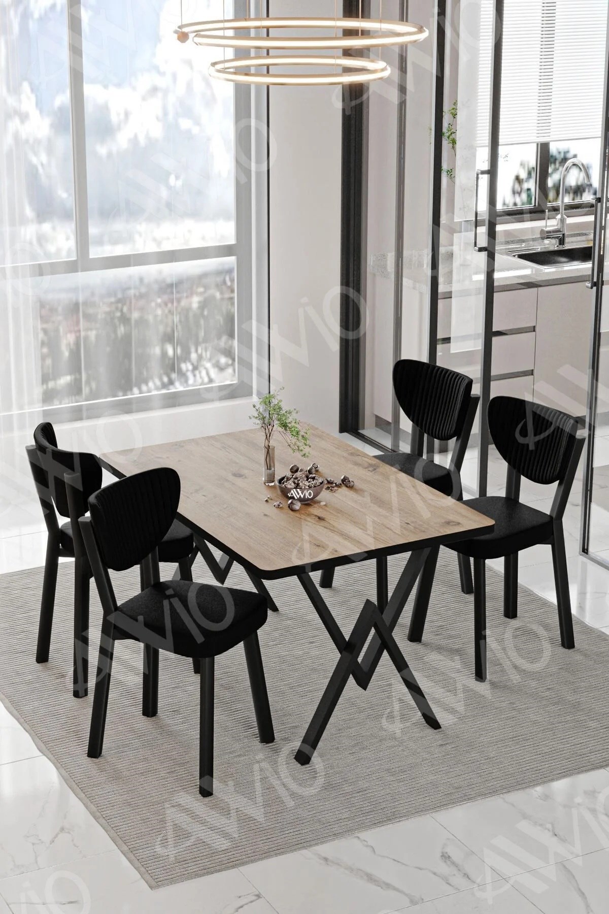 Vanensi Elma Sandalye 80x120 Yemek Masası Mutfak Masası 4 Kişilik Masa Sandalye Takım Akça