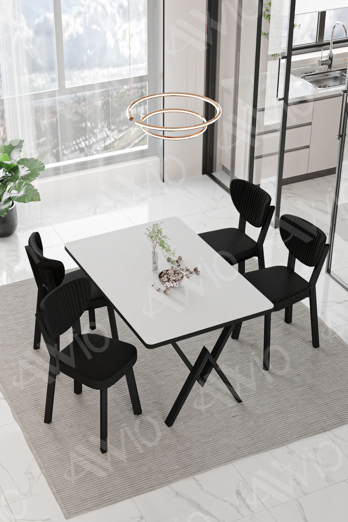 Vanensi Elma Sandalye 80x120 Yemek Masası Mutfak Masası 4 Kişilik Masa Sandalye Takım Beyaz