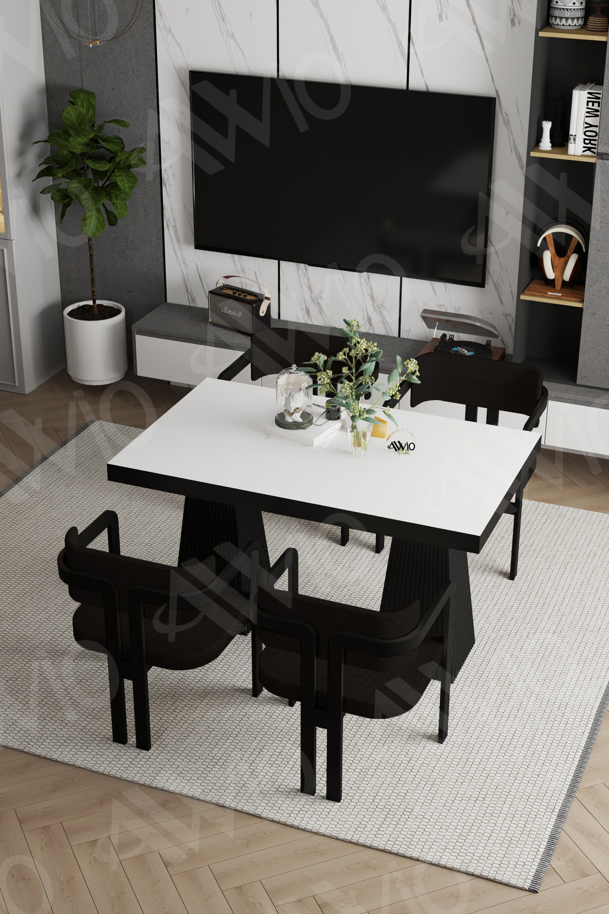 Veroni Lake MDF Ayak Tokyo Demonte Sandalye 80x120 Yemek Masası Mutfak Masası 4 Kişilik Beyaz