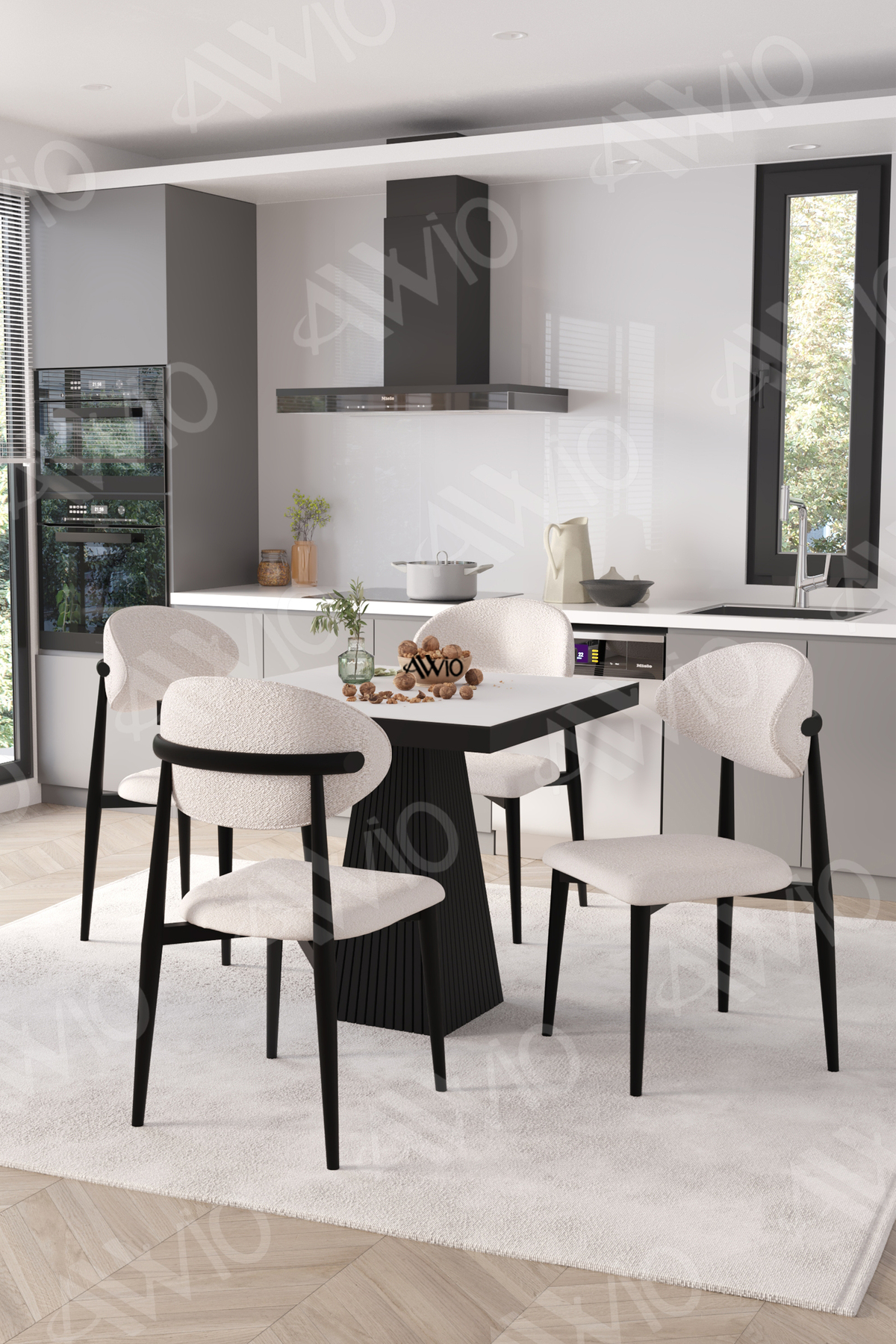 Viola Siyah Polo Metal Sandalye 90x90 Kare Yemek Masası Mutfak Masası Masa Sandalye Takımı Beyaz