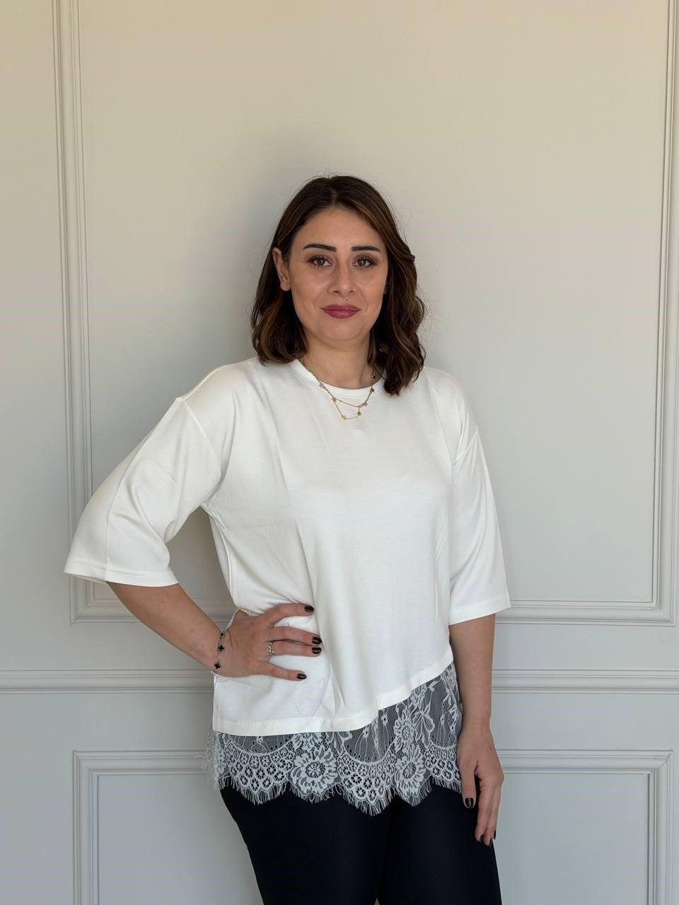 Dantelli Tişört - Beyaz