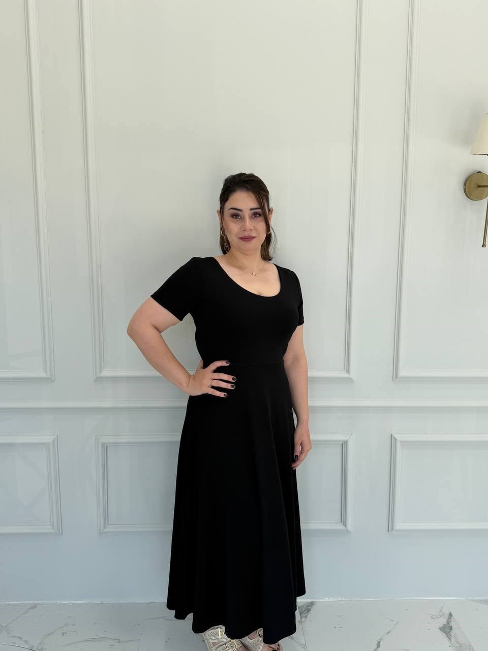 Modal Kumaş Sırt Çapraz Detay Elbise - Siyah
