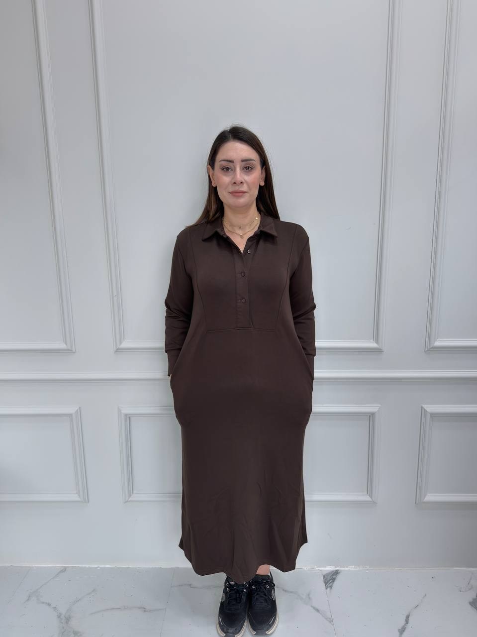 Polo Yaka Modal Elbise - Kahve