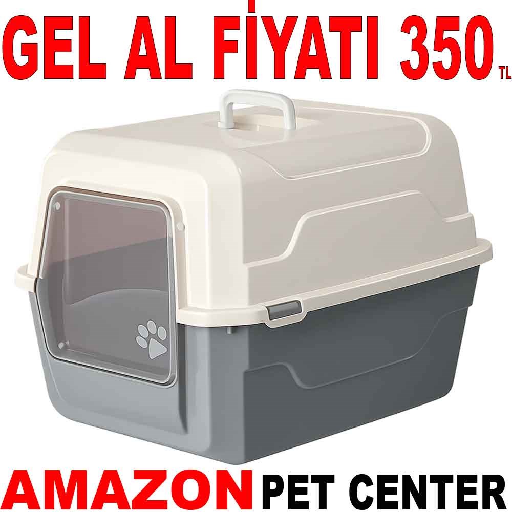 Amazon Tam Açılır Kapalı Kedi Tuvaleti Krem 52x37x48 cm Gel Al 35013259 Amazon Pet Center