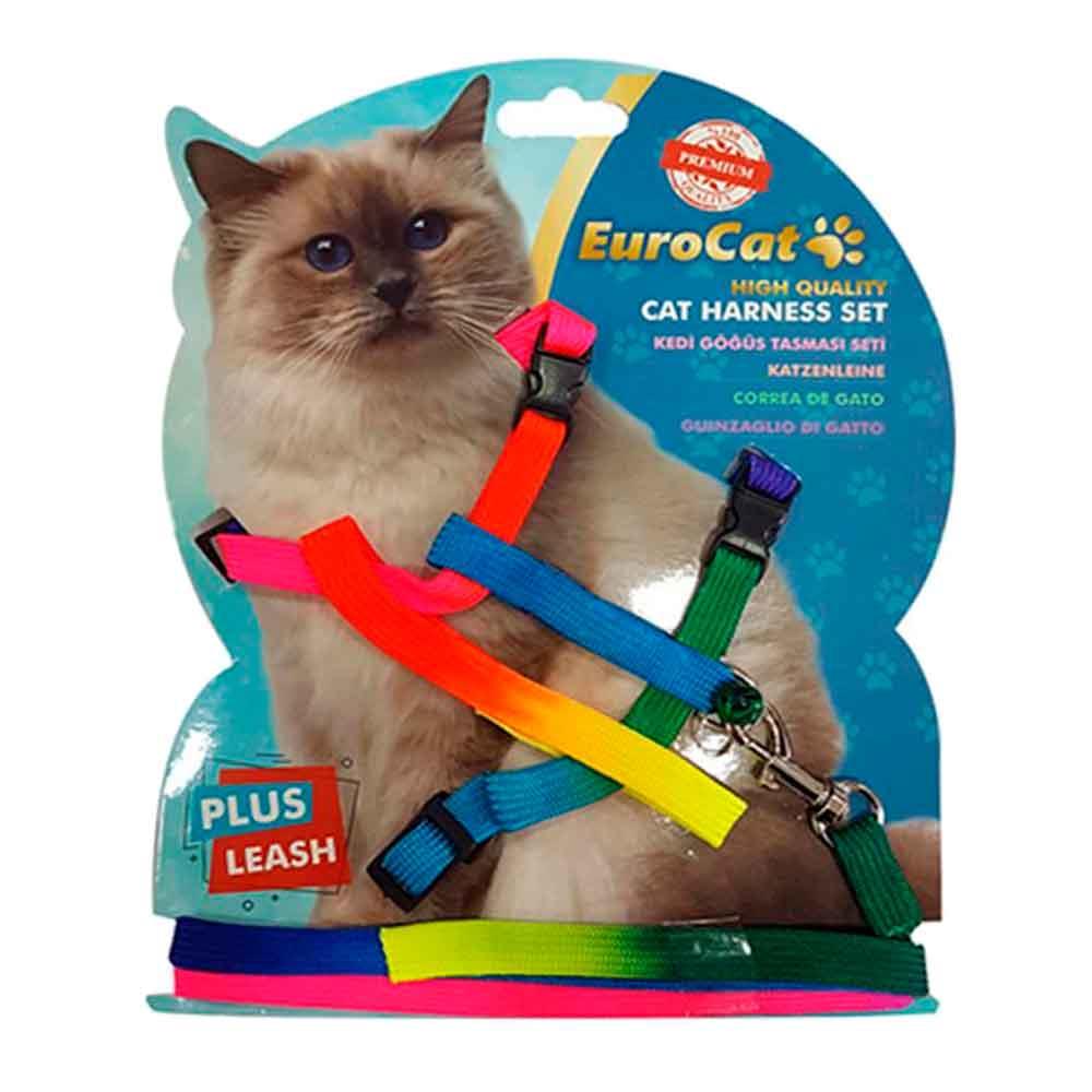 Eurocat Kedi Göğüs Tasma Seti Gökkuşağı Desenli 1454000149808 Amazon Pet Center