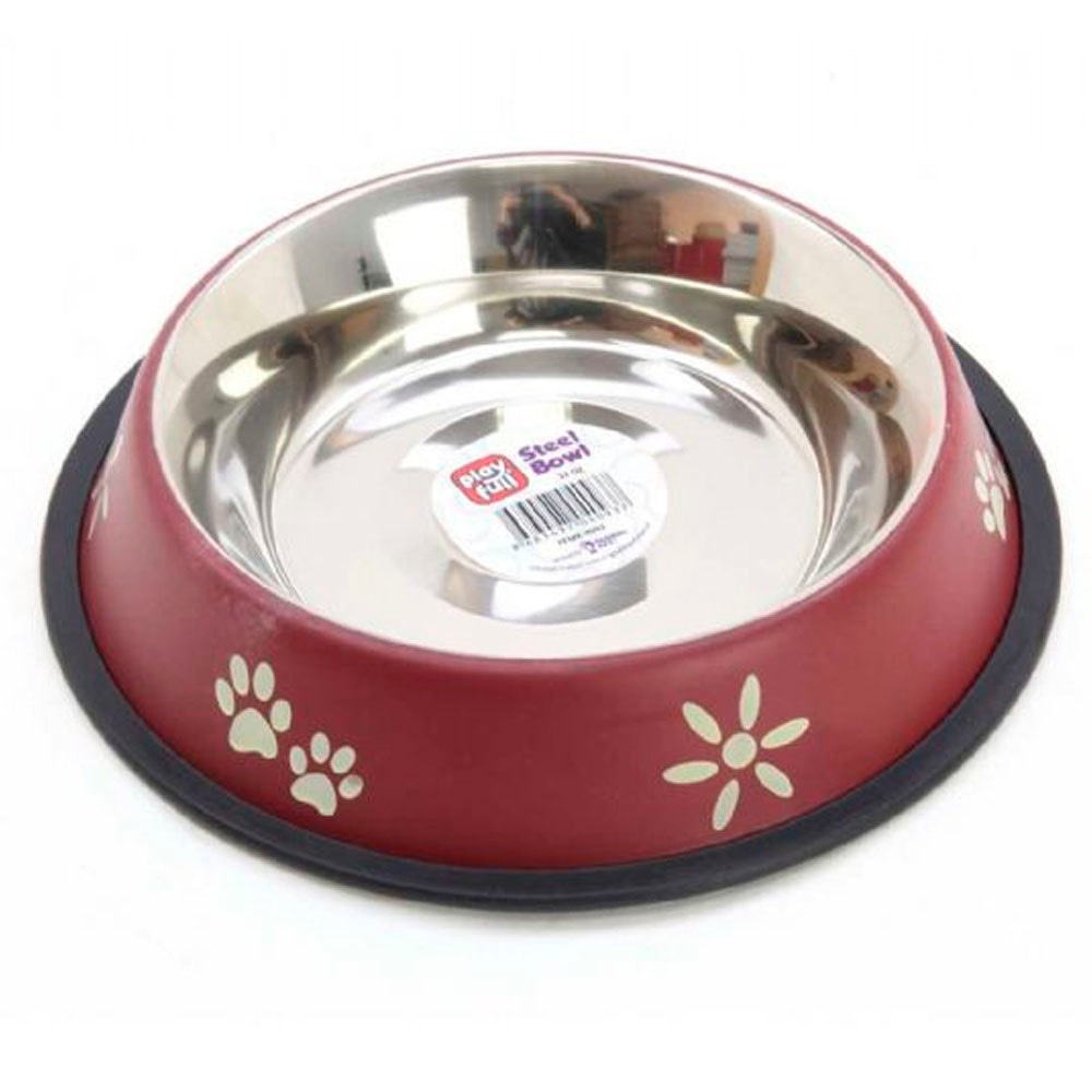 Playfull Pati ve Çiçek Desenli Çelik Mama ve Su Kabı 32 Oz PFMK-4093 8683497040937 Amazon Pet Center