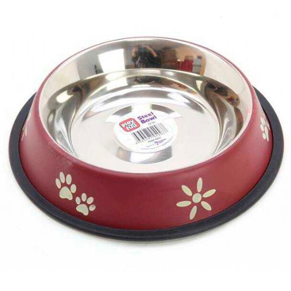 Playfull Pati ve Çiçek Desenli Çelik Mama ve Su Kabı 8 Oz PFMK-4090 8683497040906 Amazon Pet Center