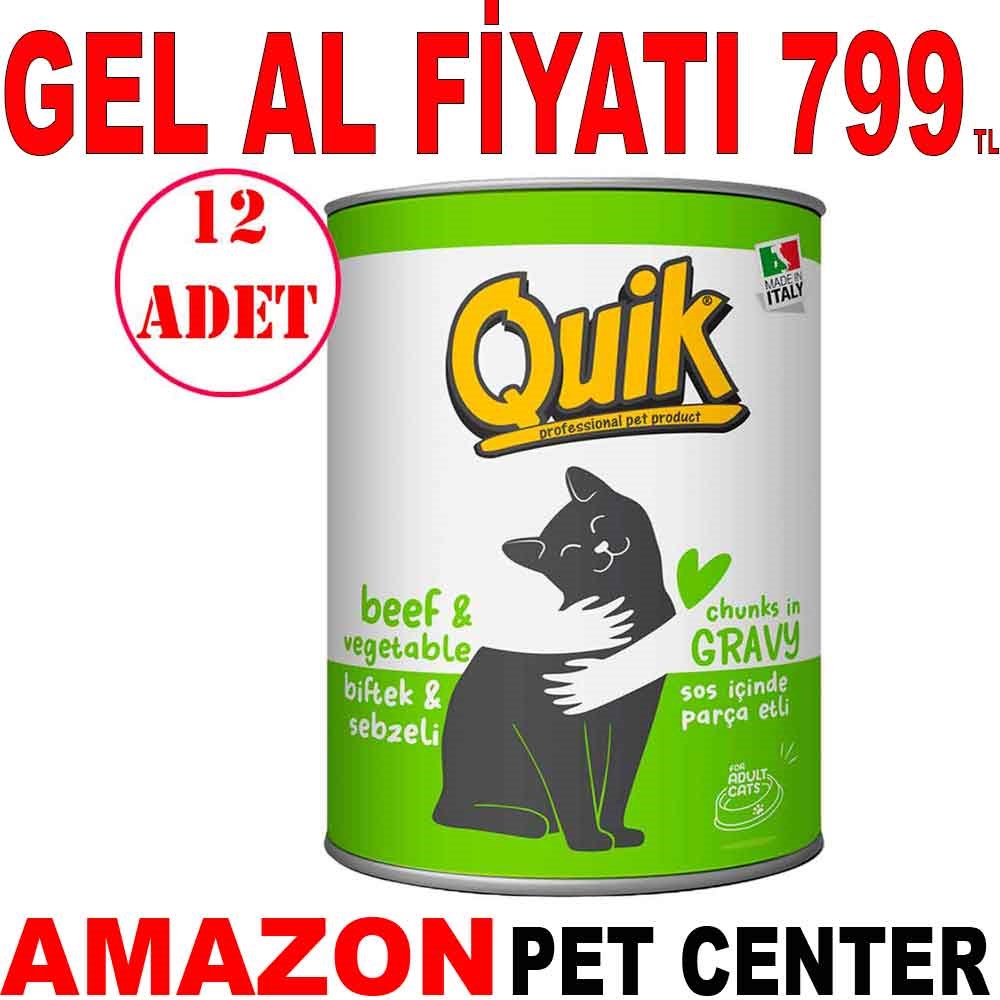 Quik Biftekli ve Sebzeli Kedi Konservesi 415 Gr 12 AD Gel Al 18862003 Amazon Pet Center