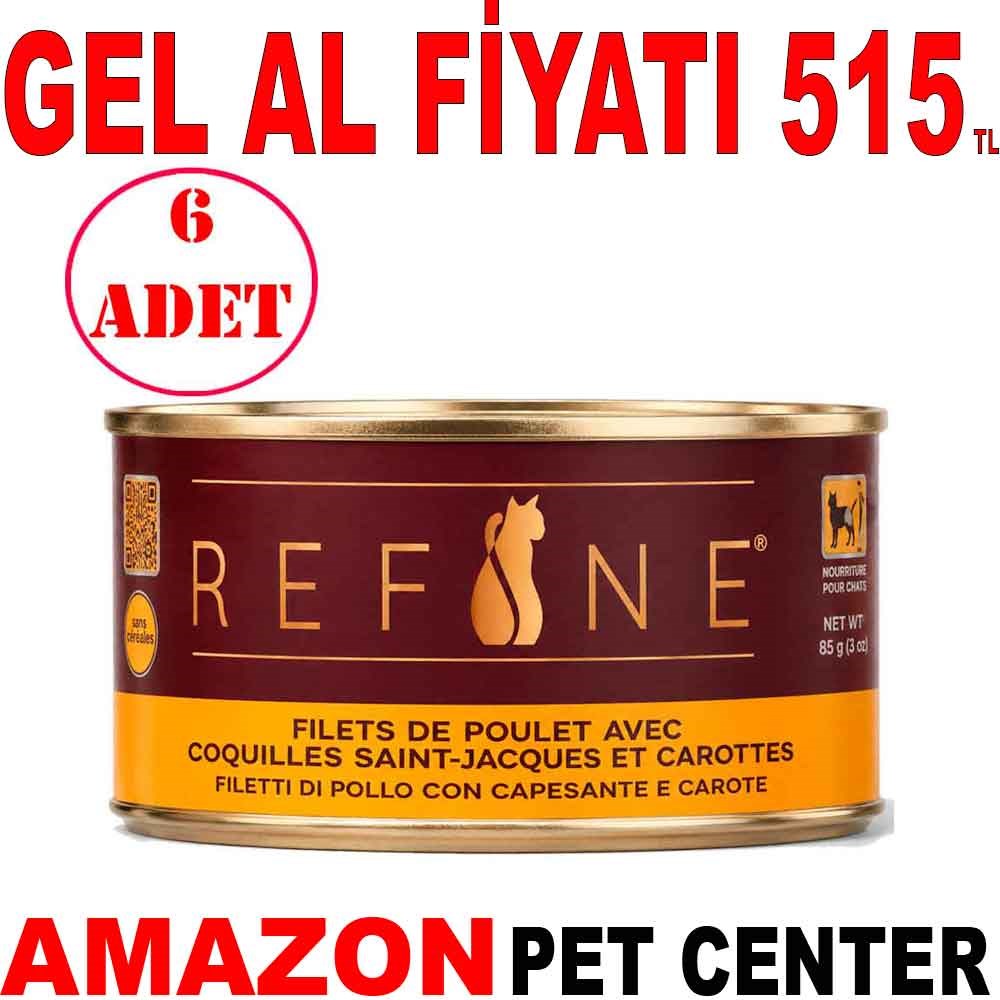 Refine Kısırlaştırılmış Kedi Konservesi Deniz Taraklı Havuç ve Tavuk 85 Gr 6 Ad Gel Al 35012931 Amazon Pet Center