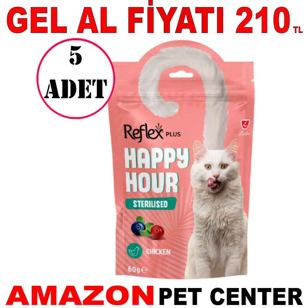 Reflex Plus Happy Hour Kısır Kedi Ödül Maması Tavuklu Yaban Mersinli ve Kızılcıklı 60 Gr 5 Ad Gel Al 35014744 Amazon Pet Center