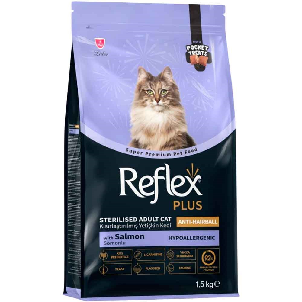 Reflex Plus Pocket Hipoalerjenik Anti-Hairball Somonlu Kısırlaştırılmış Kedi Maması 1,5 kg 8698995037853 Amazon Pet Center
