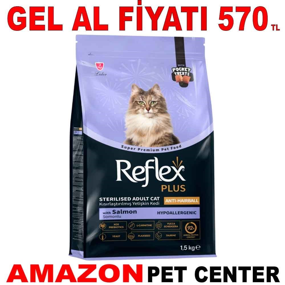 Reflex Plus Pocket Hipoalerjenik Anti-Hairball Somonlu Kısırlaştırılmış Kedi Maması 1,5 kg Gel Al 35014645 Amazon Pet Center