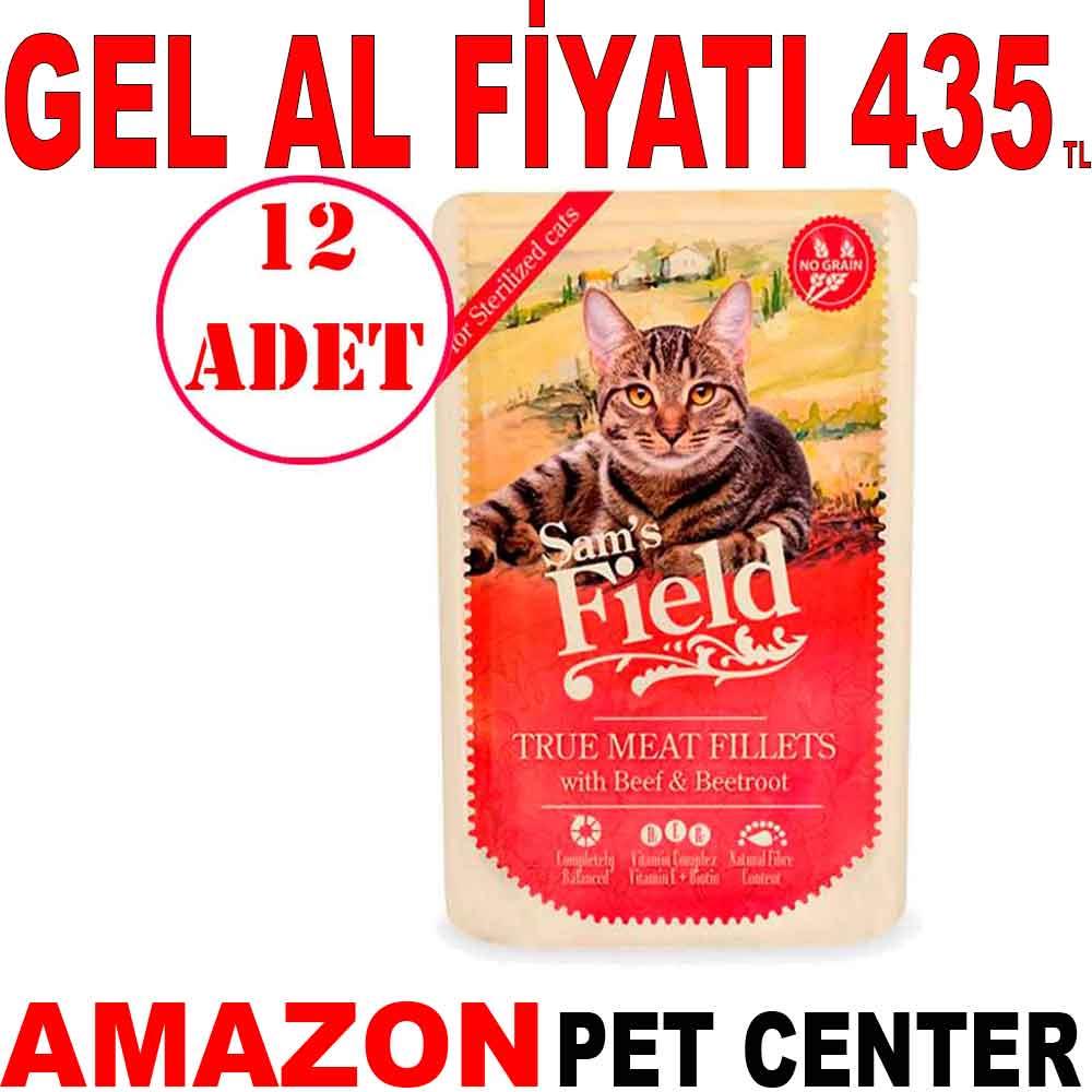 Sam's Field Sterilized Dana Etli Tahılsız Kısır Kedi Konservesi 85 Gr 12 AD 35001829 Amazon Pet Center