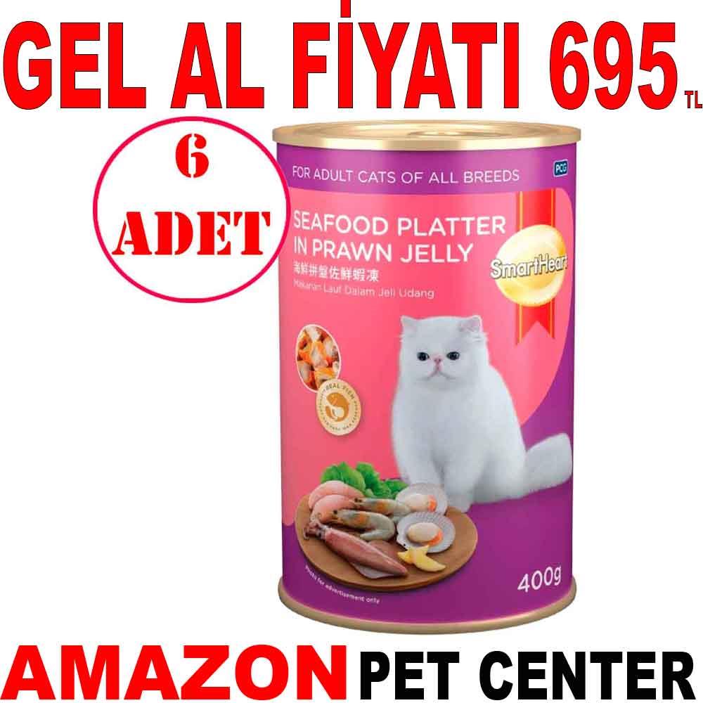Smart Heart Kedi Konservesi Jöle İçinde Deniz Ürünleri ve Karidesli 400 Gr 6 AD 35003809 Amazon Pet Center